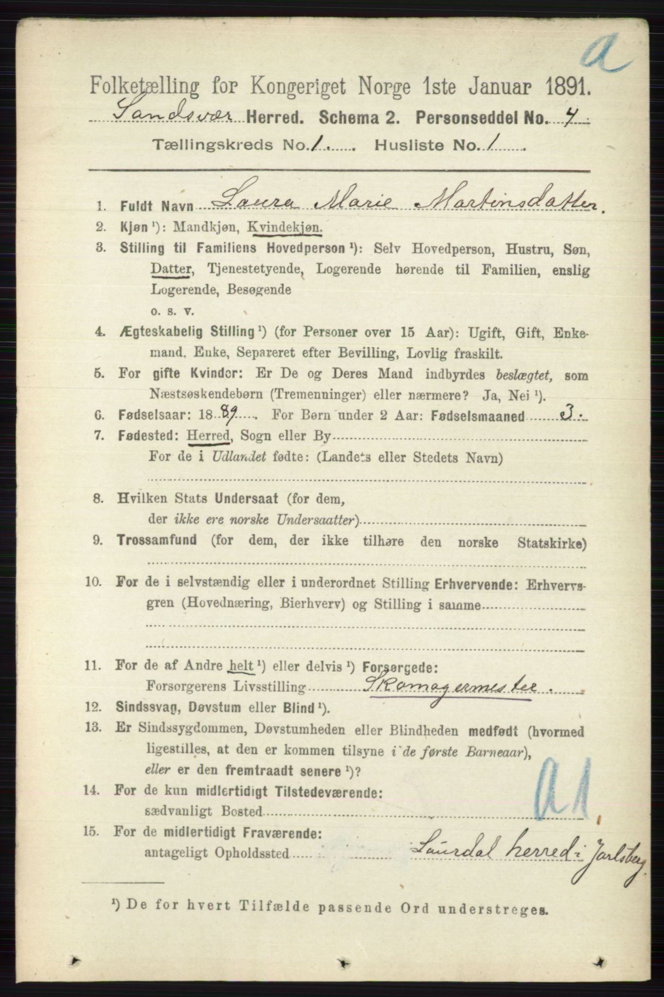 RA, 1891 census for 0629 Sandsvær, 1891, p. 120