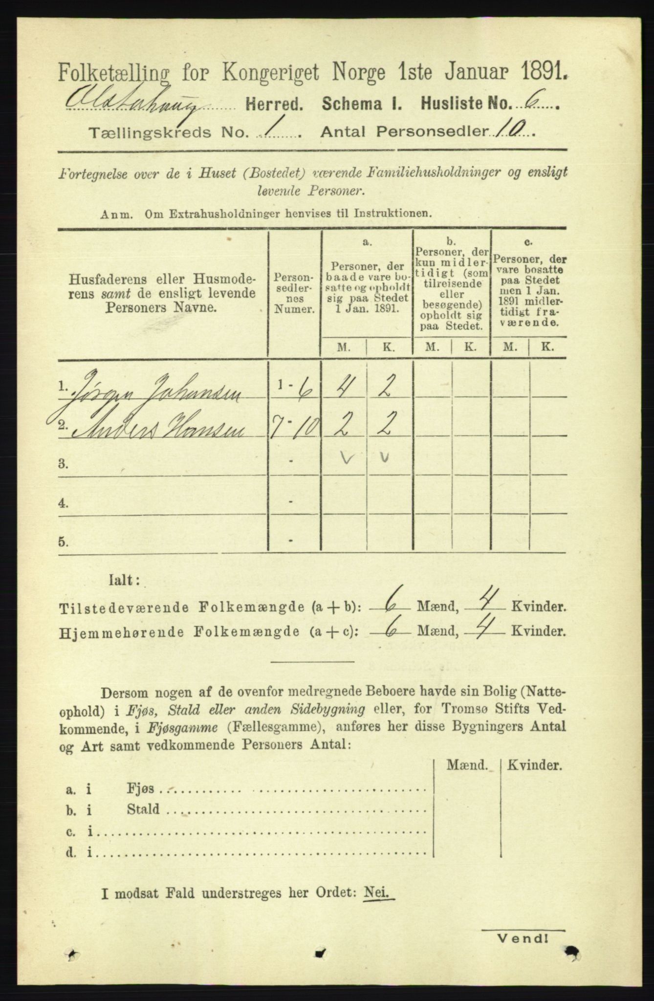 RA, 1891 census for 1820 Alstahaug, 1891, p. 41