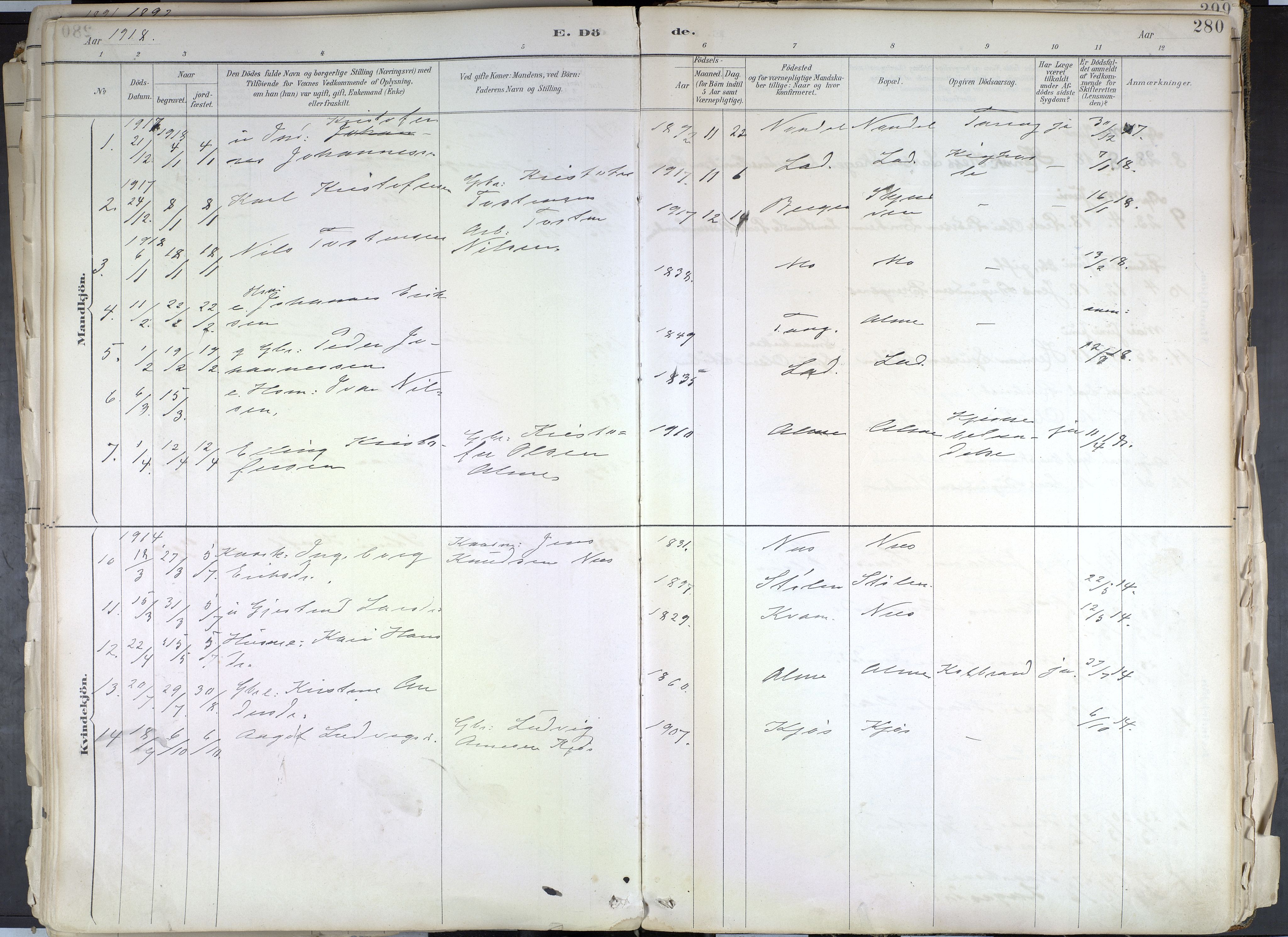 Hafslo sokneprestembete, AV/SAB-A-80301/H/Haa/Haab/L0001: Parish register (official) no. B 1, 1886-1945, p. 280