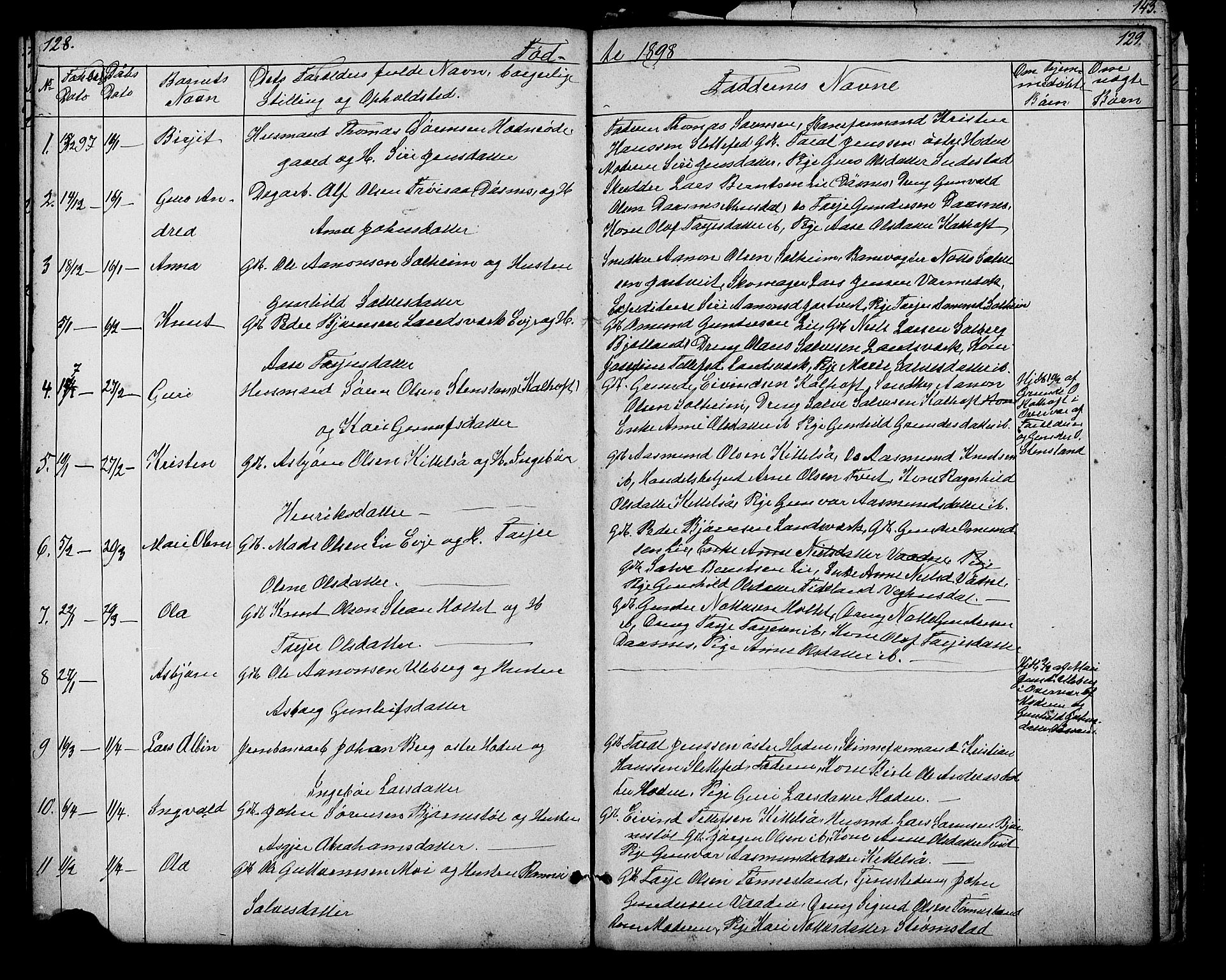 Evje sokneprestkontor, SAK/1111-0008/F/Fb/Fbb/L0002: Parish register (copy) no. B 2, 1879-1909, p. 128-129