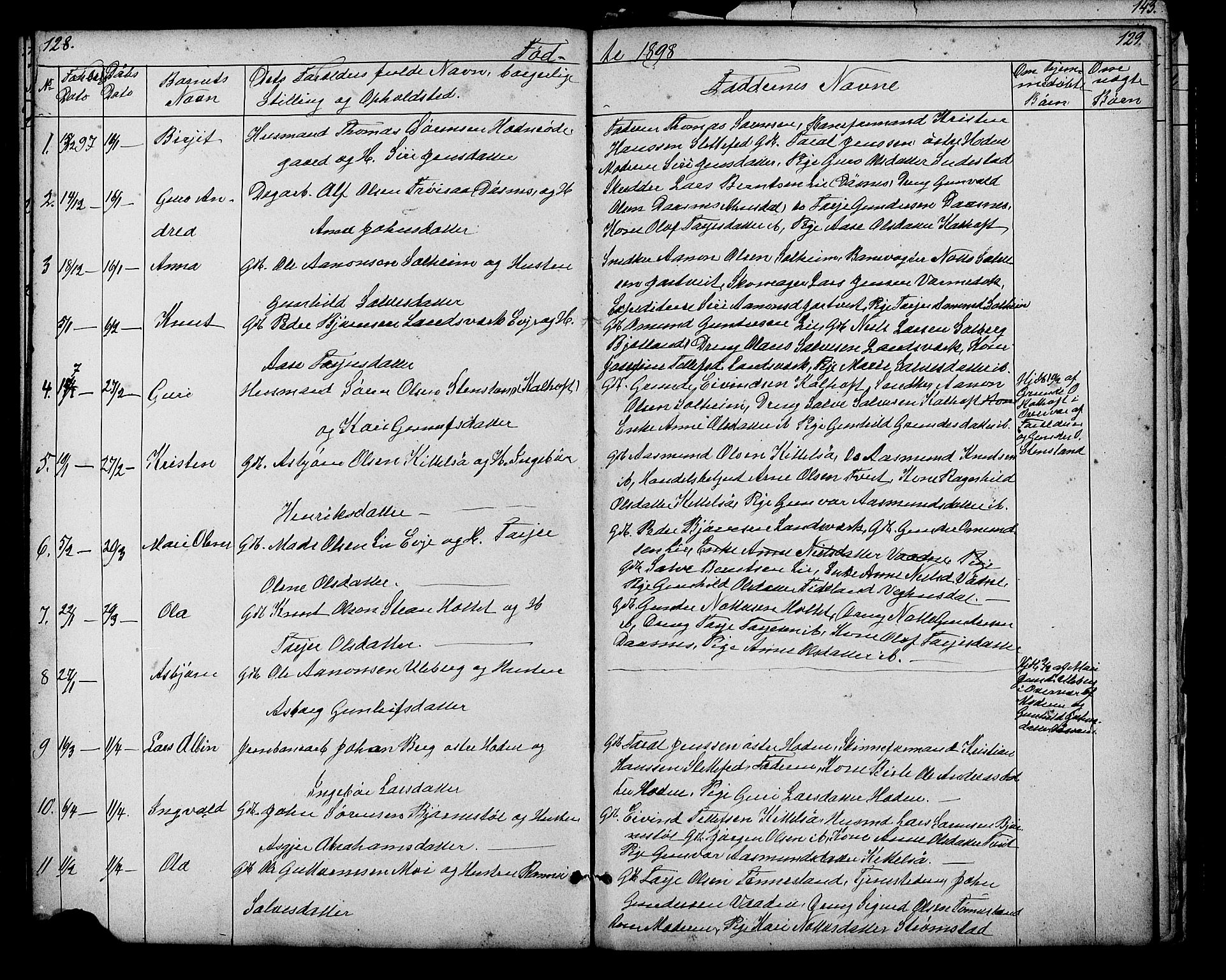 Evje sokneprestkontor, AV/SAK-1111-0008/F/Fb/Fbb/L0002: Parish register (copy) no. B 2, 1879-1909, p. 128-129