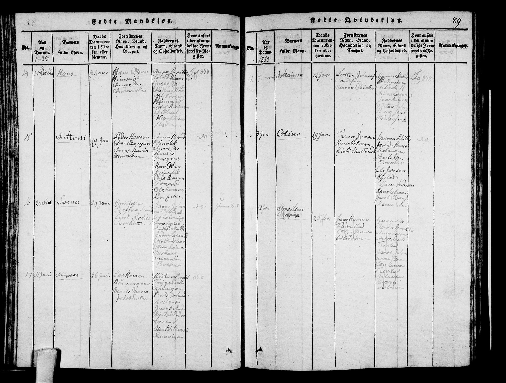 Sandar kirkebøker, SAKO/A-243/G/Ga/L0001: Parish register (copy) no. 1, 1814-1835, p. 89