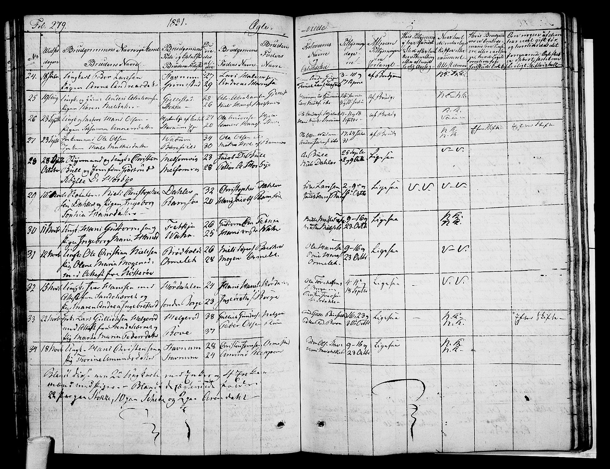 Stokke kirkebøker, AV/SAKO-A-320/F/Fa/L0006: Parish register (official) no. I 6, 1826-1843, p. 279