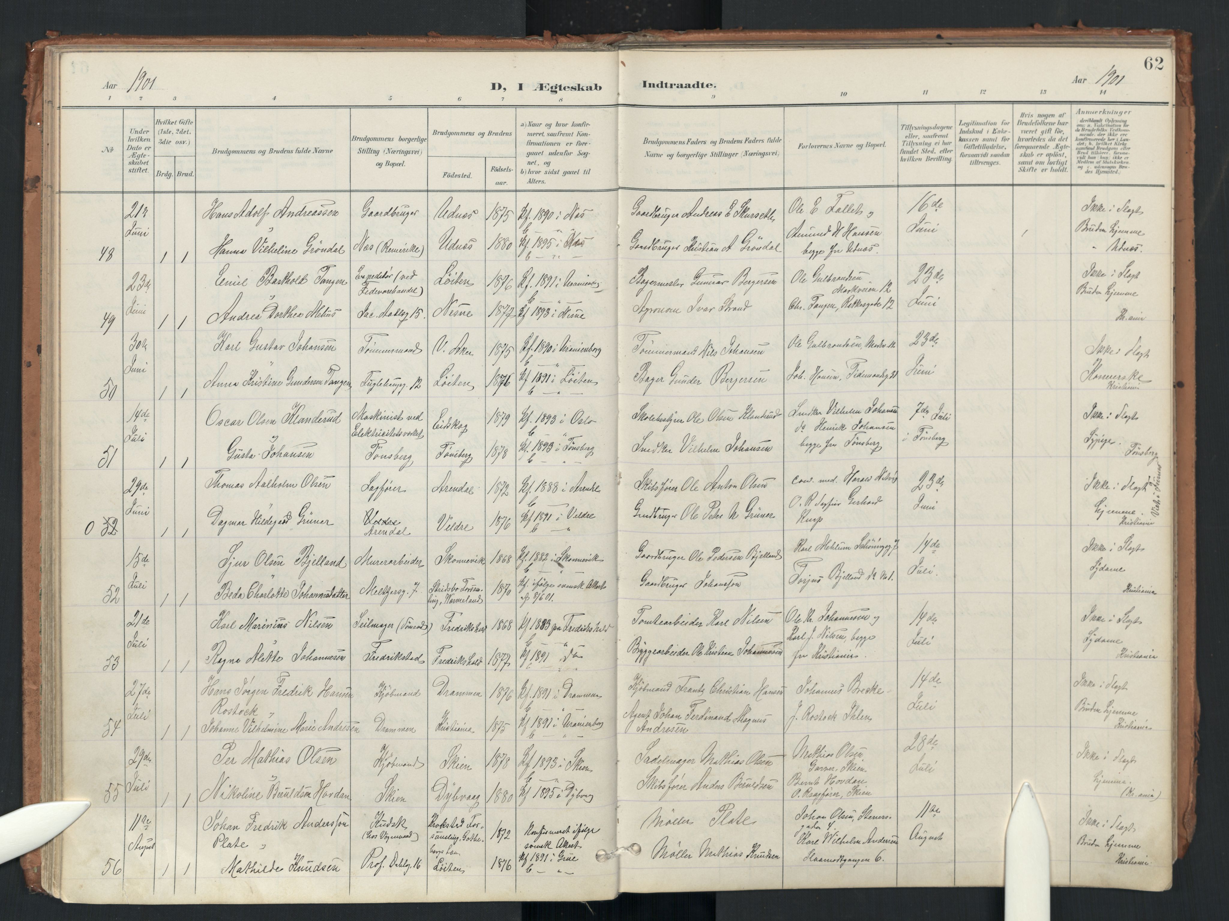 Uranienborg prestekontor Kirkebøker, AV/SAO-A-10877/F/Fa/L0007: Parish register (official) no. 7, 1896-1914, p. 62