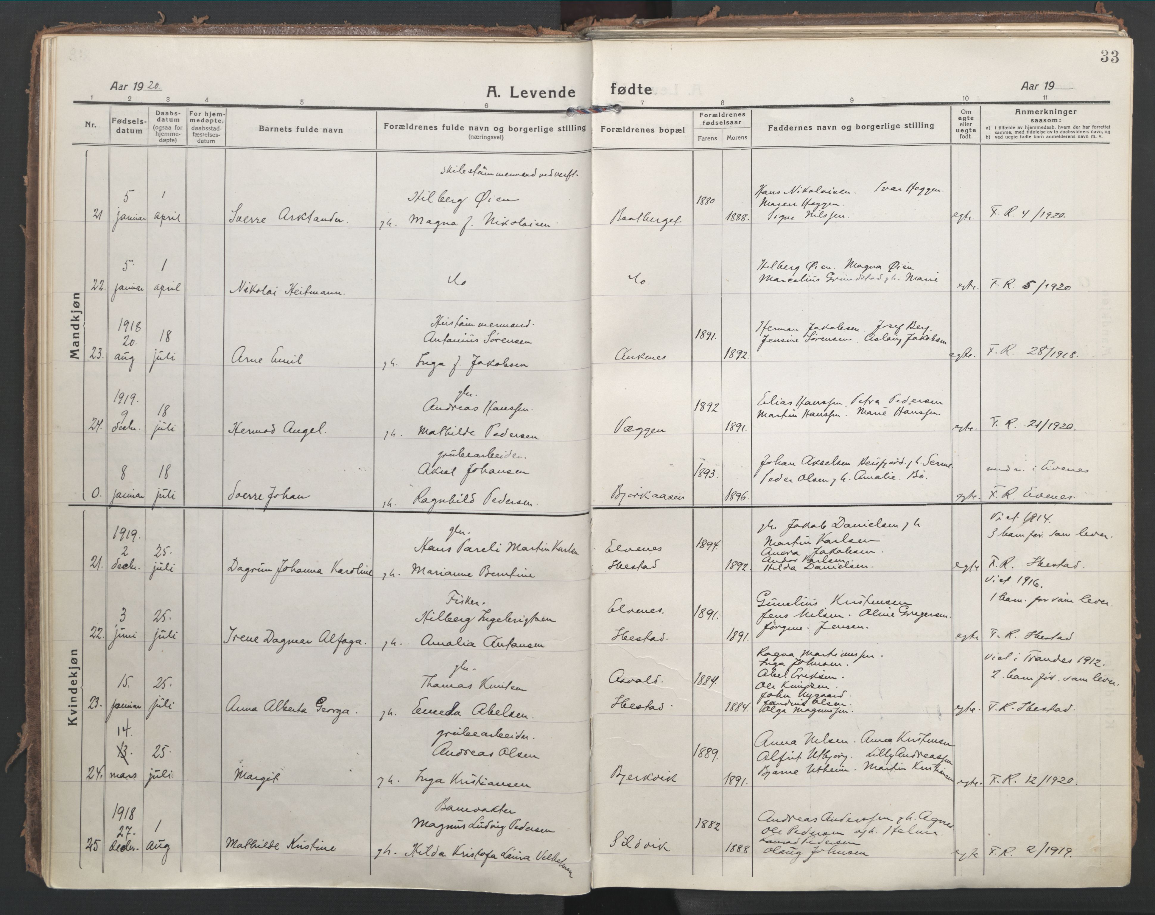 Ministerialprotokoller, klokkerbøker og fødselsregistre - Nordland, AV/SAT-A-1459/866/L0945: Parish register (official) no. 866A08, 1917-1935, p. 33