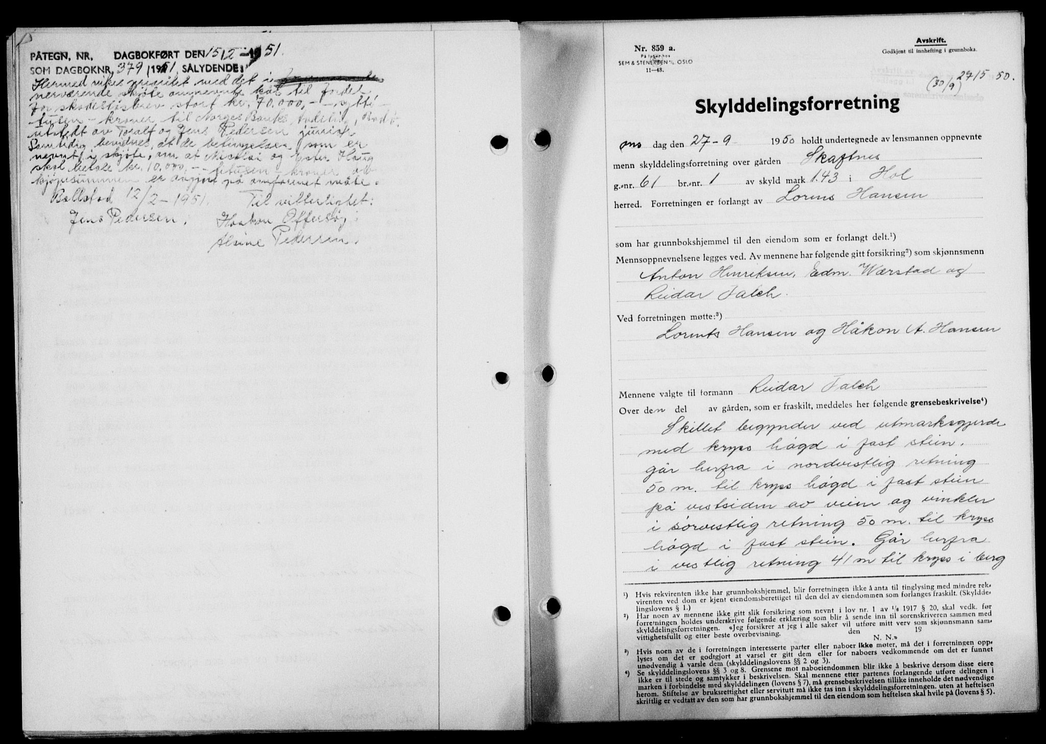 Lofoten sorenskriveri, SAT/A-0017/1/2/2C/L0024a: Mortgage book no. 24a, 1950-1950, Diary no: : 379/1950