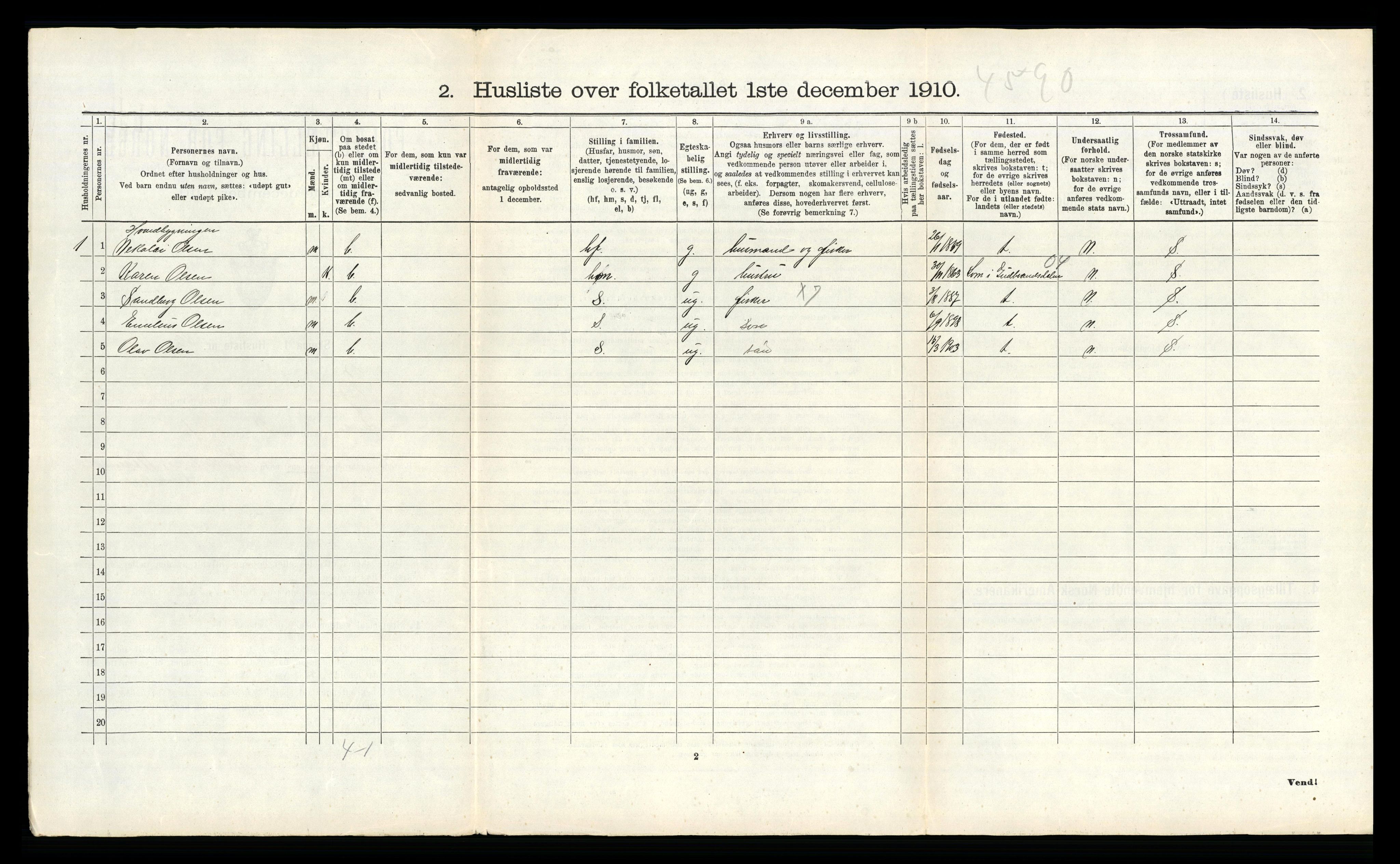 RA, 1910 census for Vega, 1910, p. 417