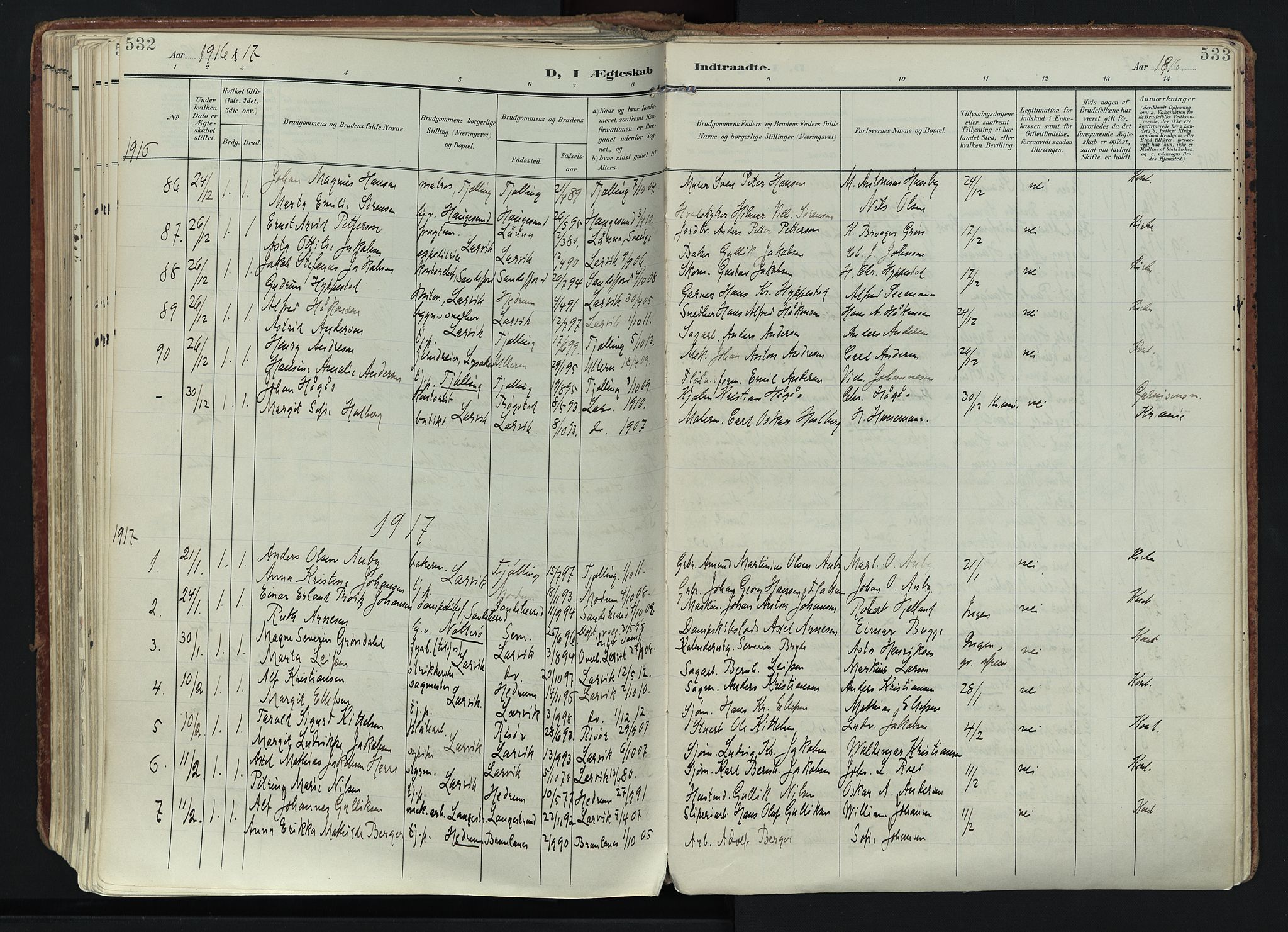 Larvik kirkebøker, AV/SAKO-A-352/F/Fa/L0011: Parish register (official) no. I 11, 1902-1922, p. 532-533
