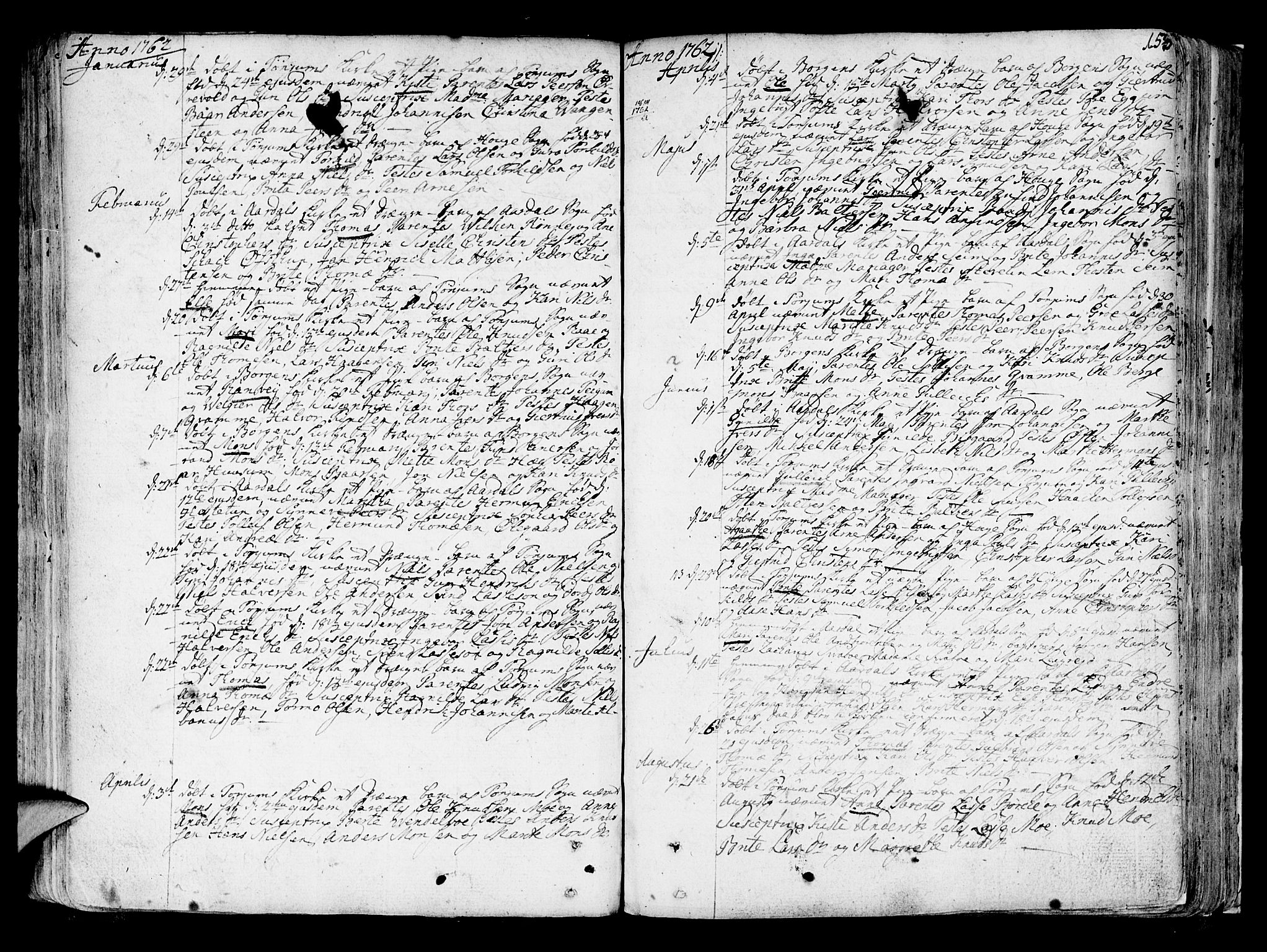 Lærdal sokneprestembete, SAB/A-81201: Parish register (official) no. A 2, 1752-1782, p. 153