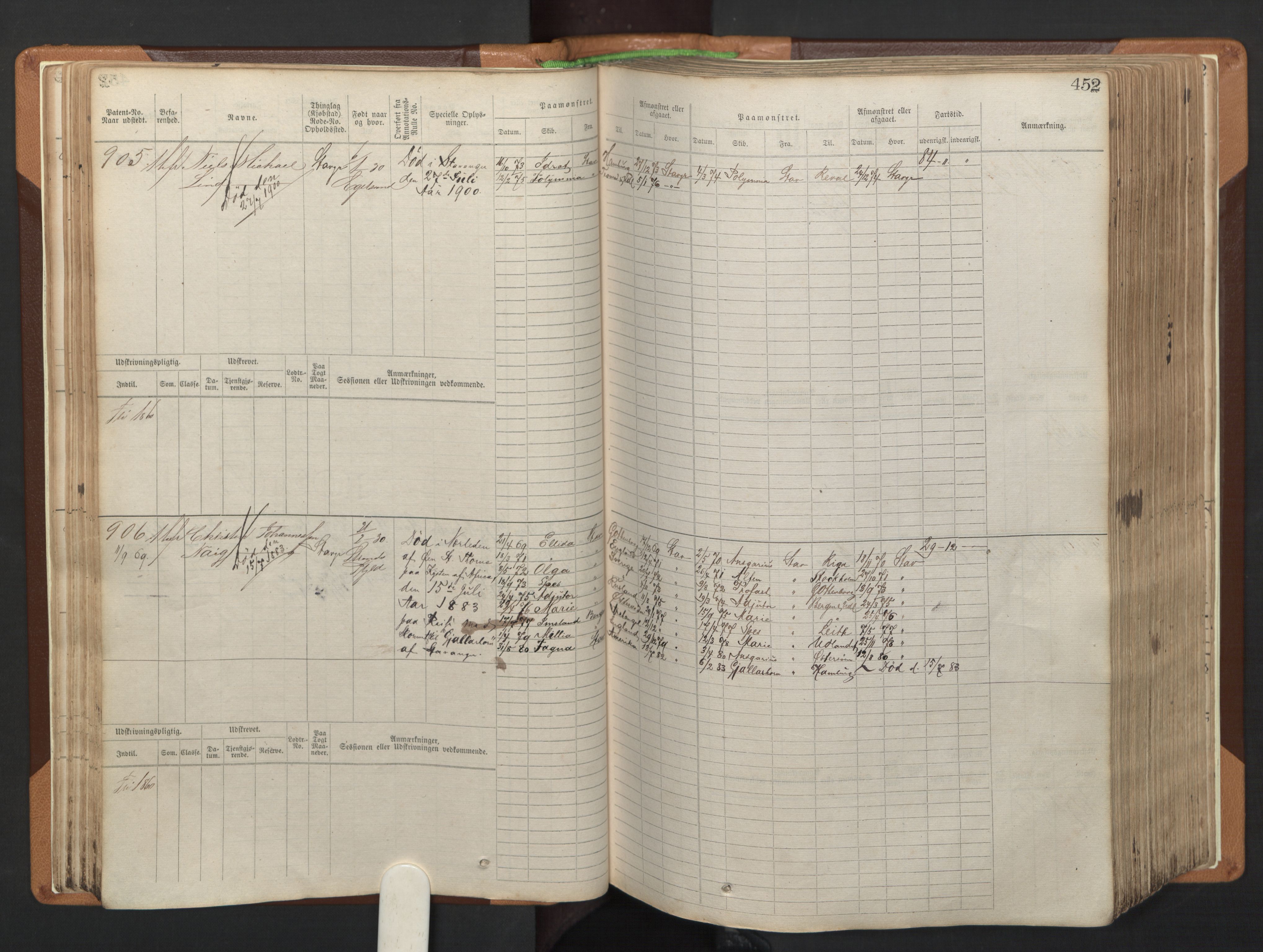 Stavanger sjømannskontor, AV/SAST-A-102006/F/Fb/Fbb/L0005: Sjøfartshovedrulle, patentnr. 793-1606 (del 2), 1869-1880, p. 61