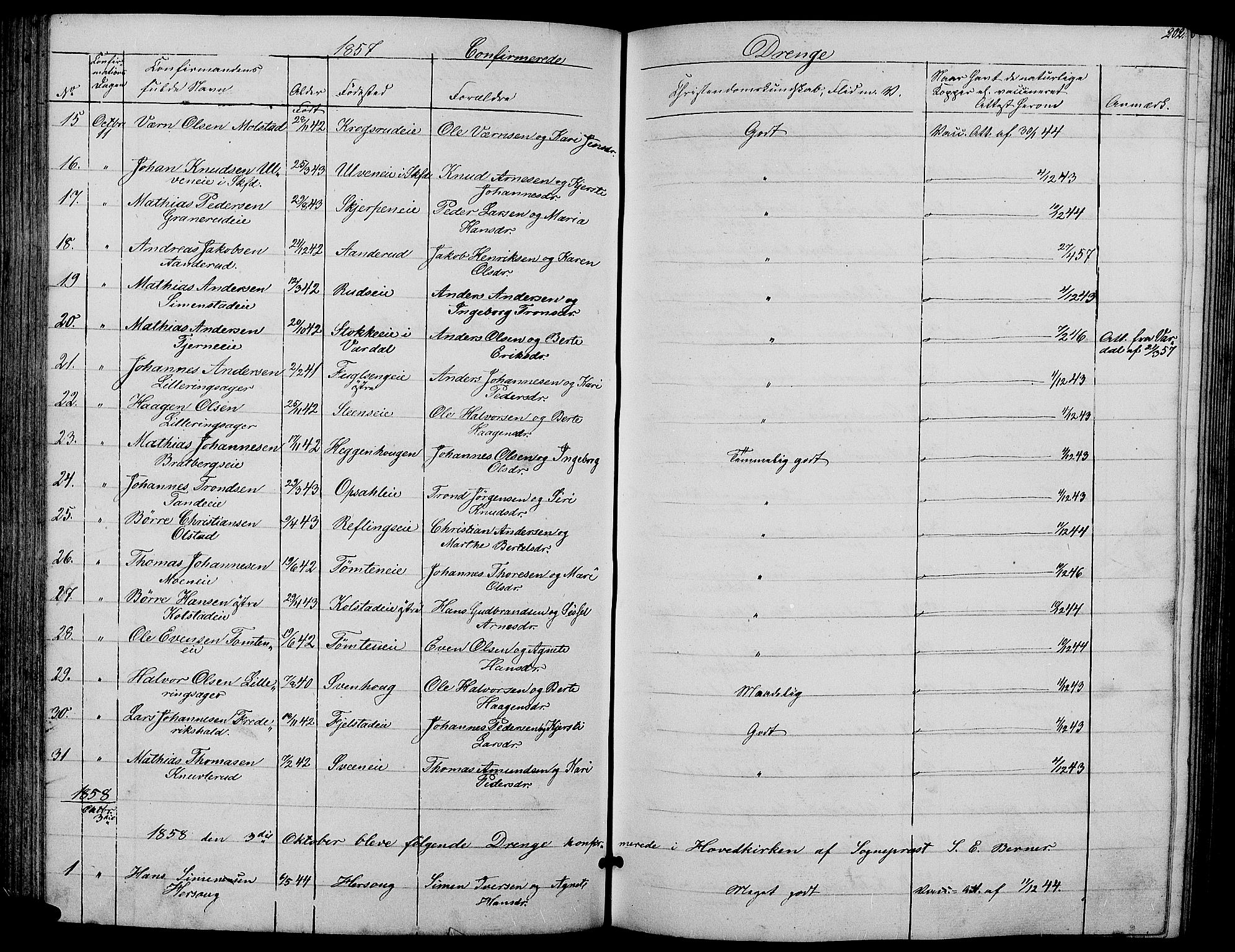 Ringsaker prestekontor, AV/SAH-PREST-014/L/La/L0006: Parish register (copy) no. 6, 1851-1860, p. 202