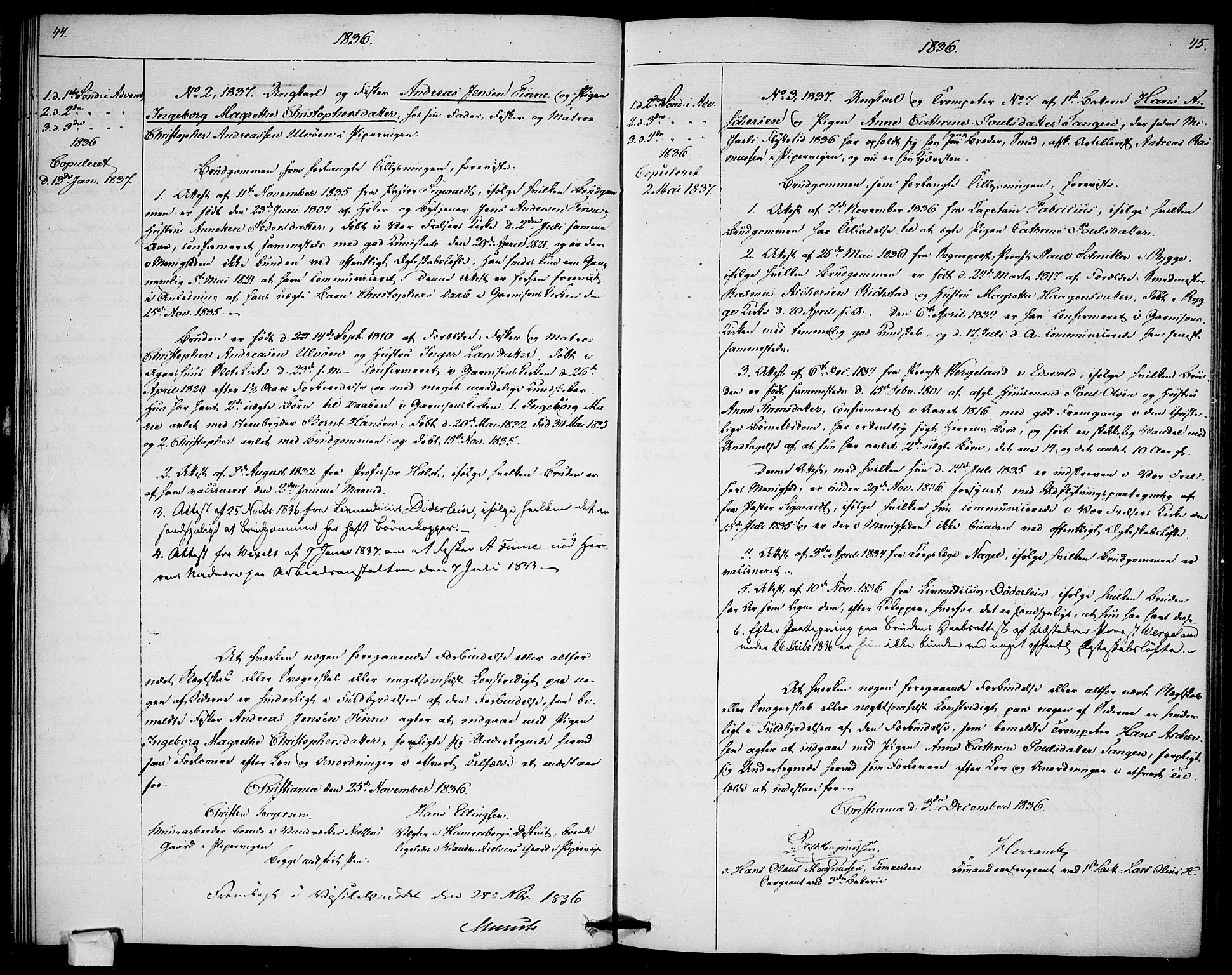 Garnisonsmenigheten Kirkebøker, SAO/A-10846/H/Ha/L0003: Banns register no. I 3, 1835-1840, p. 44-45