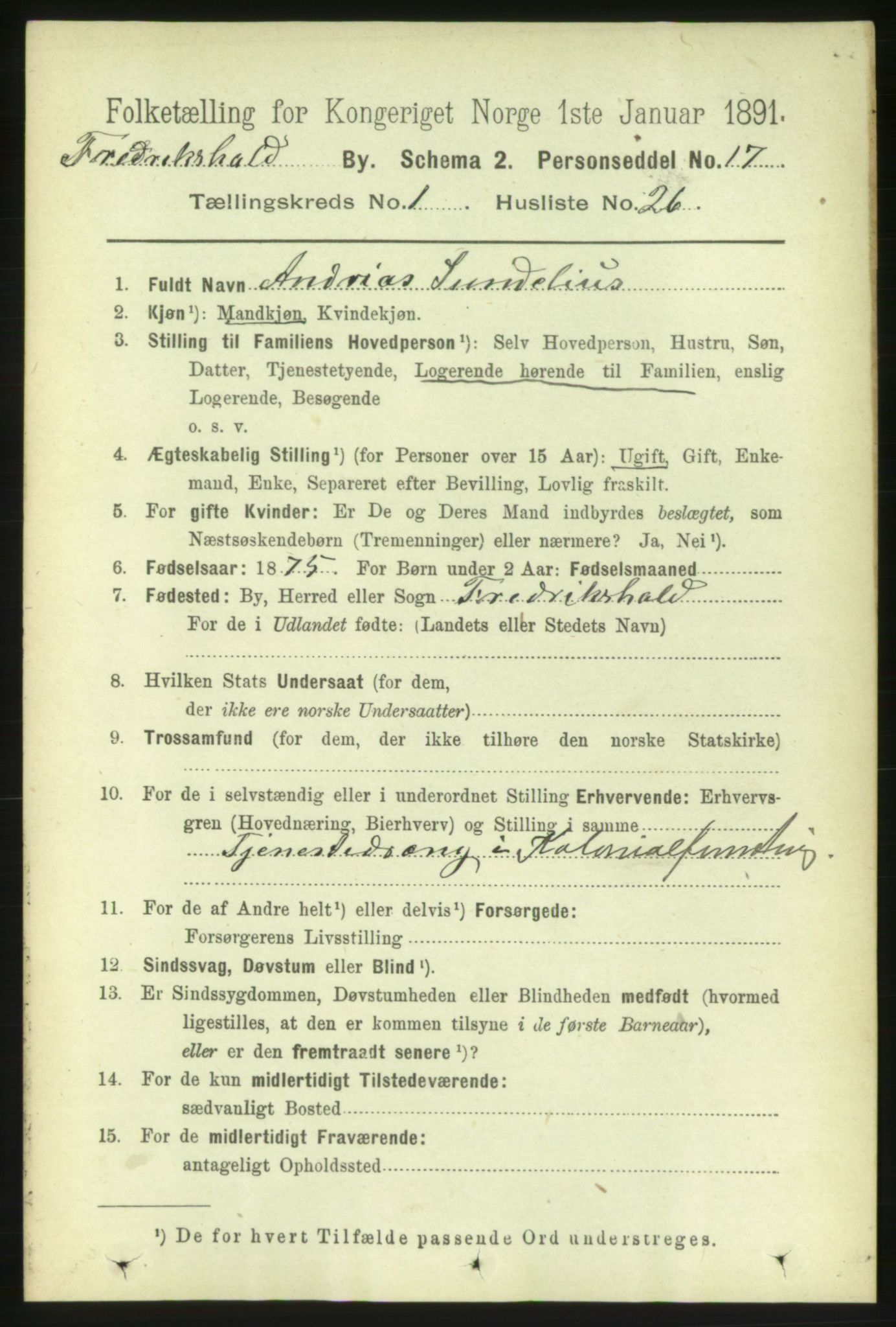 RA, 1891 census for 0101 Fredrikshald, 1891, p. 2162