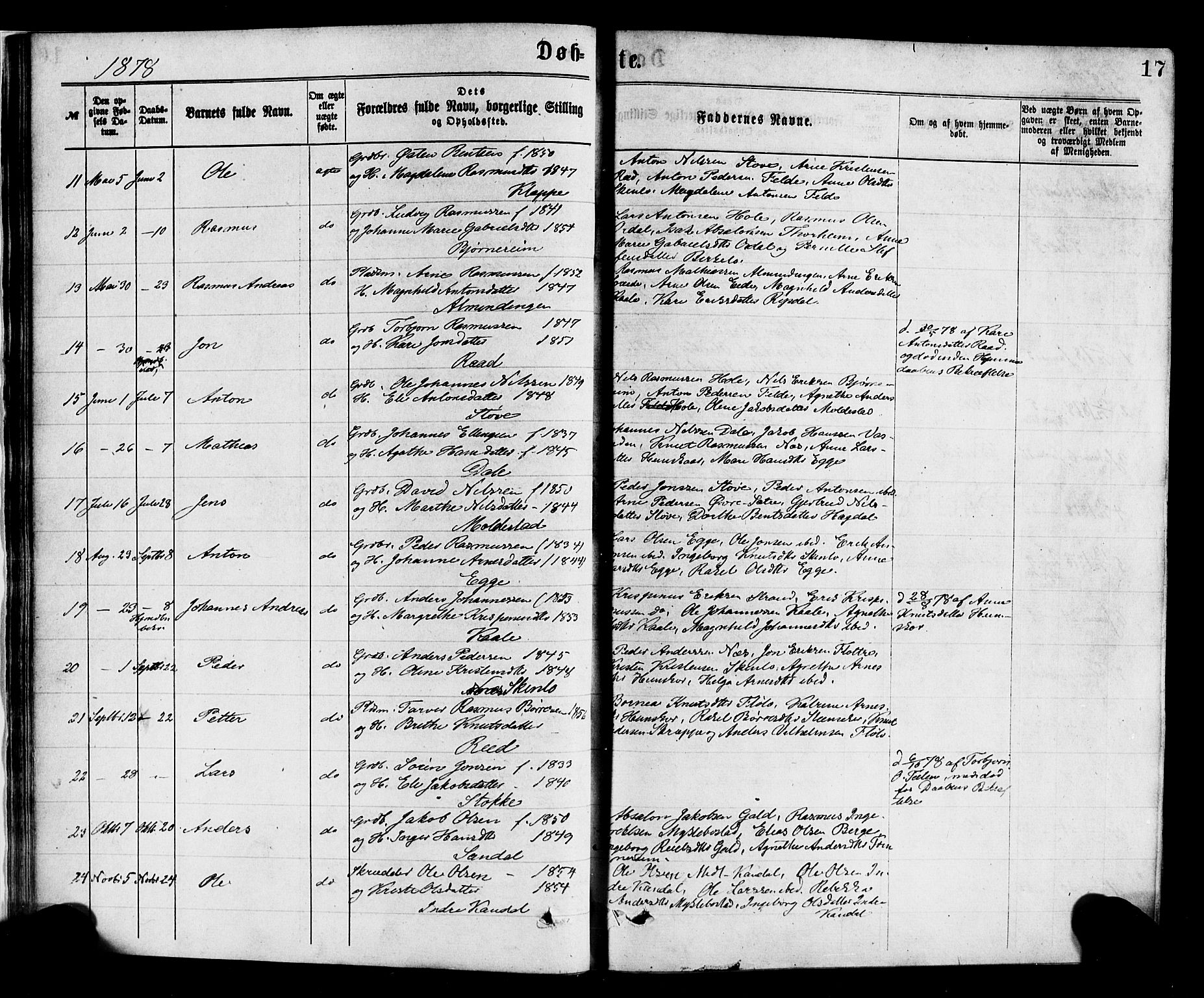 Gloppen sokneprestembete, AV/SAB-A-80101/H/Haa/Haac/L0001: Parish register (official) no. C 1, 1871-1886, p. 17