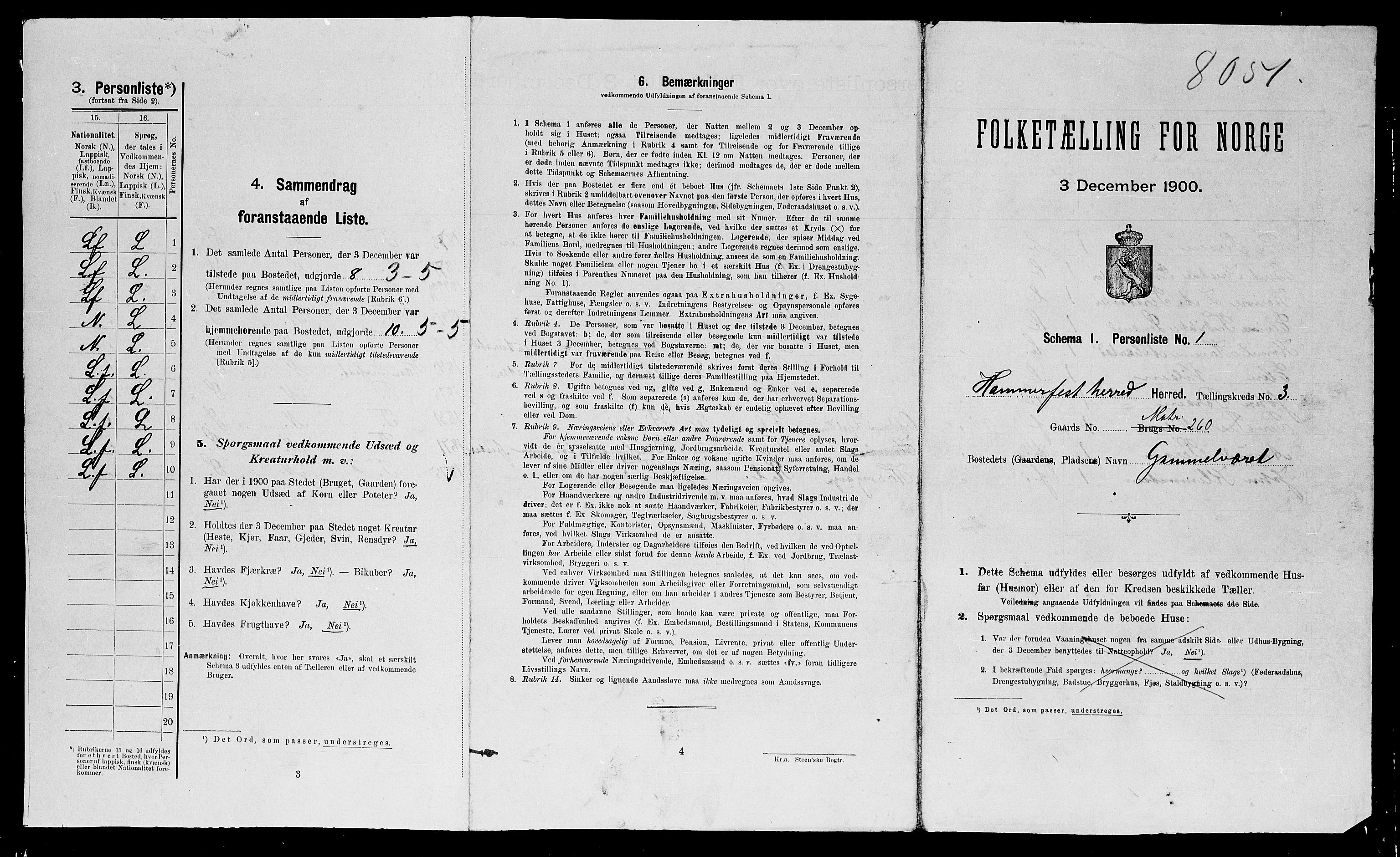 SATØ, 1900 census for Hammerfest, 1900, p. 168