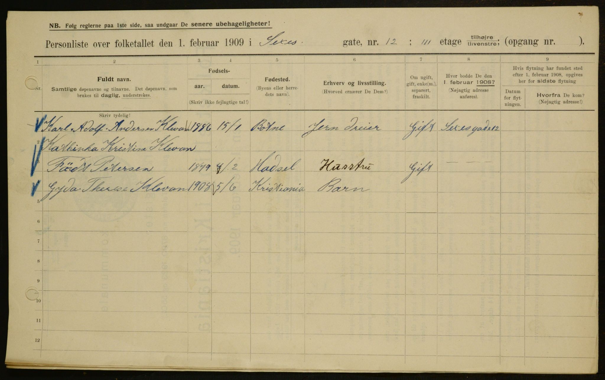 OBA, Municipal Census 1909 for Kristiania, 1909, p. 86021