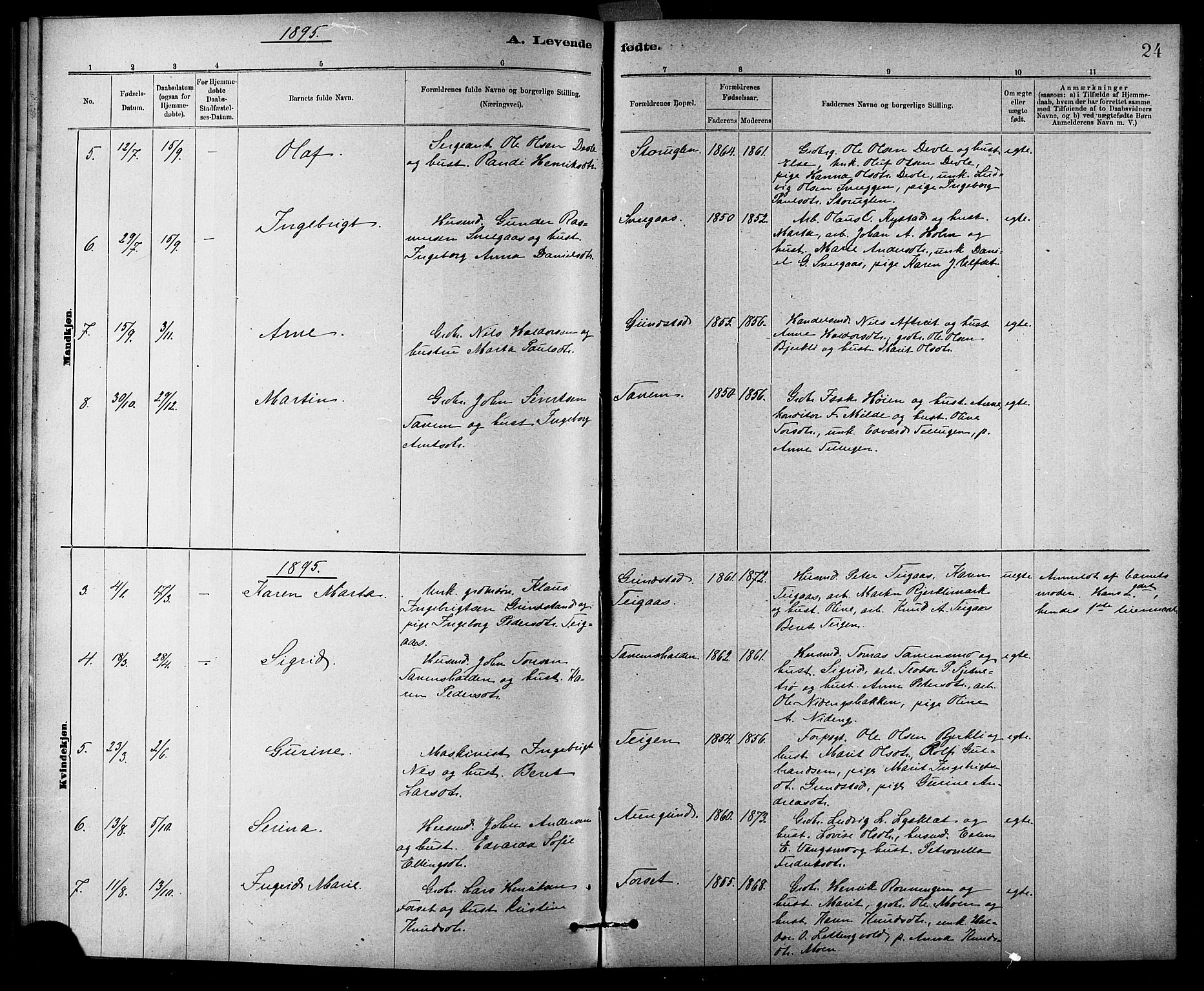 Ministerialprotokoller, klokkerbøker og fødselsregistre - Sør-Trøndelag, AV/SAT-A-1456/618/L0452: Parish register (copy) no. 618C03, 1884-1906, p. 24