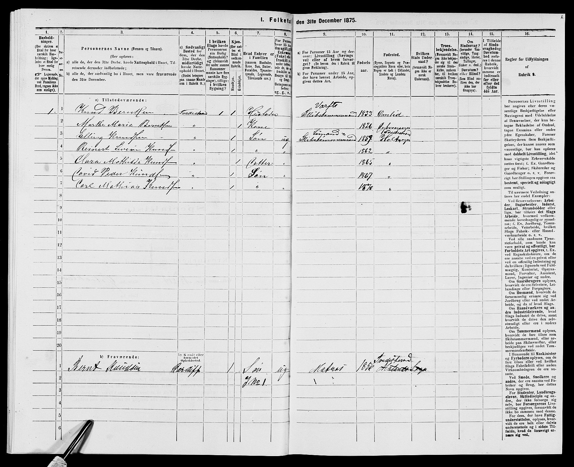 SAK, 1875 census for 0902B Holt/Tvedestrand, 1875, p. 223