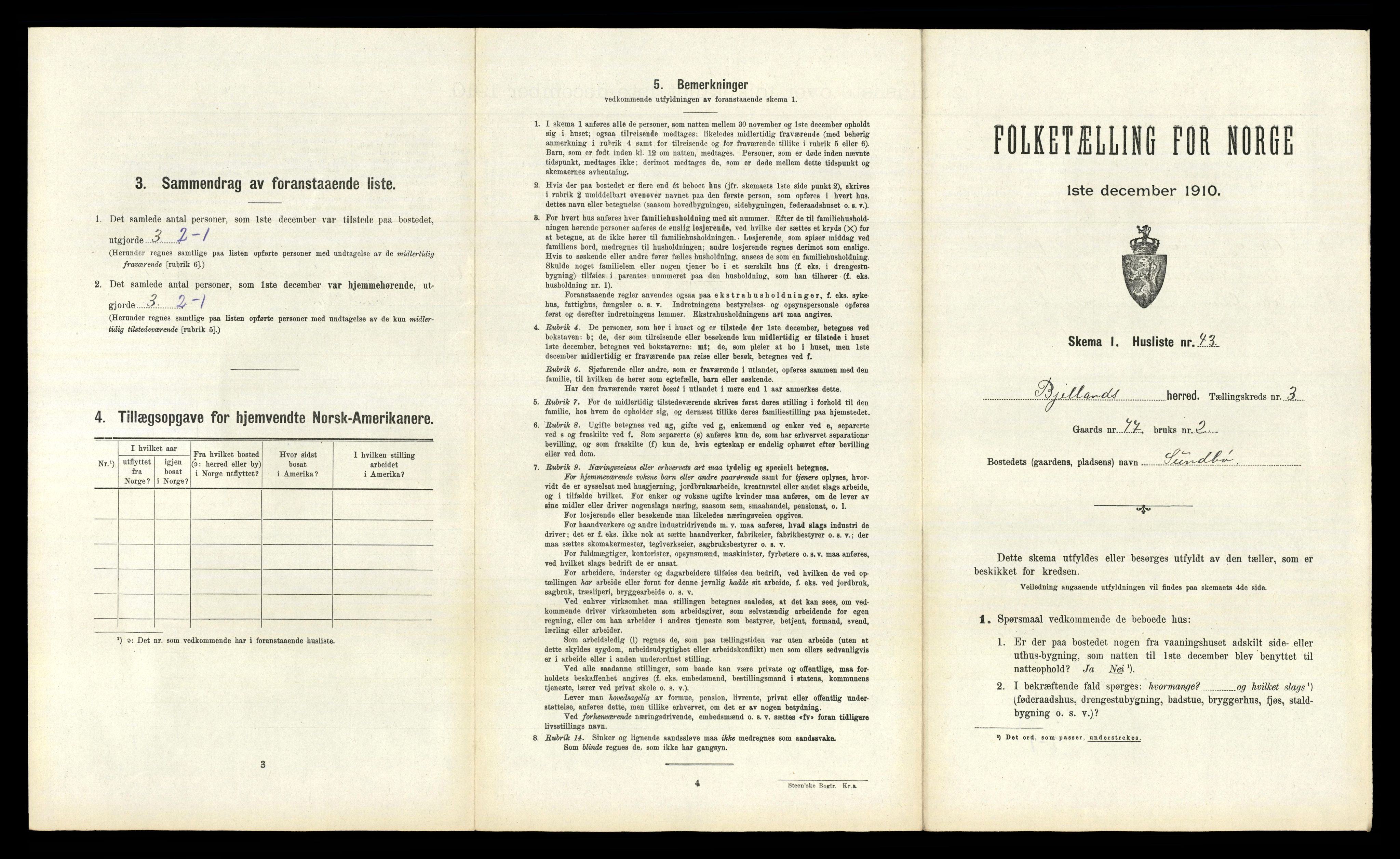 RA, 1910 census for Bjelland, 1910, p. 254