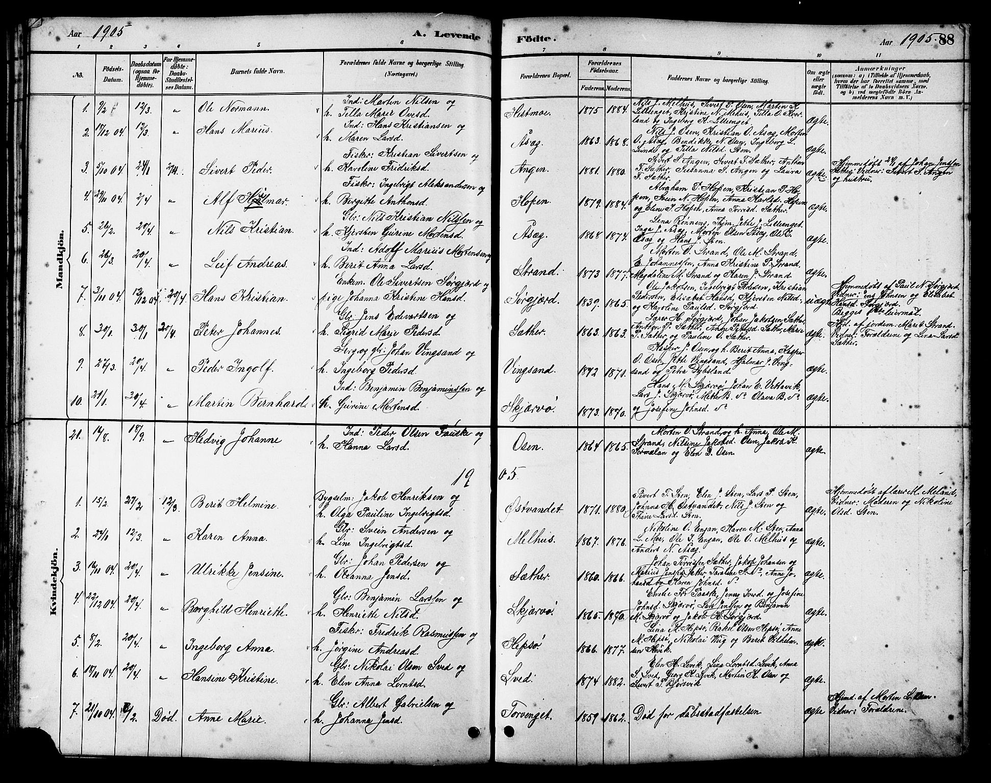 Ministerialprotokoller, klokkerbøker og fødselsregistre - Sør-Trøndelag, SAT/A-1456/658/L0726: Parish register (copy) no. 658C02, 1883-1908, p. 88