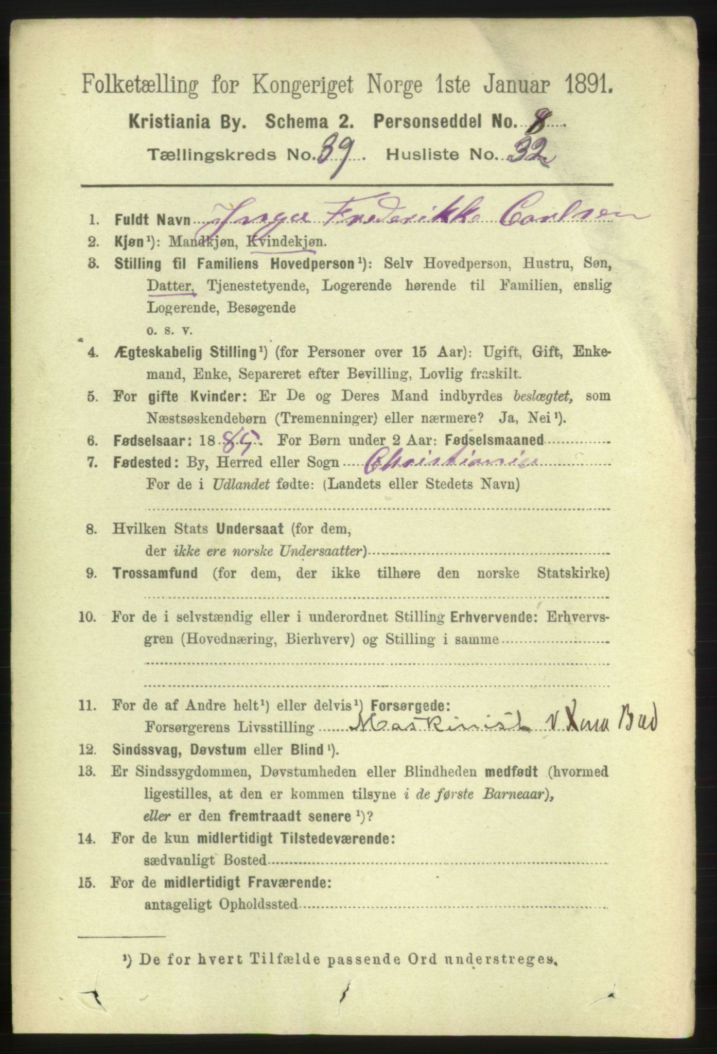 RA, 1891 census for 0301 Kristiania, 1891, p. 22718