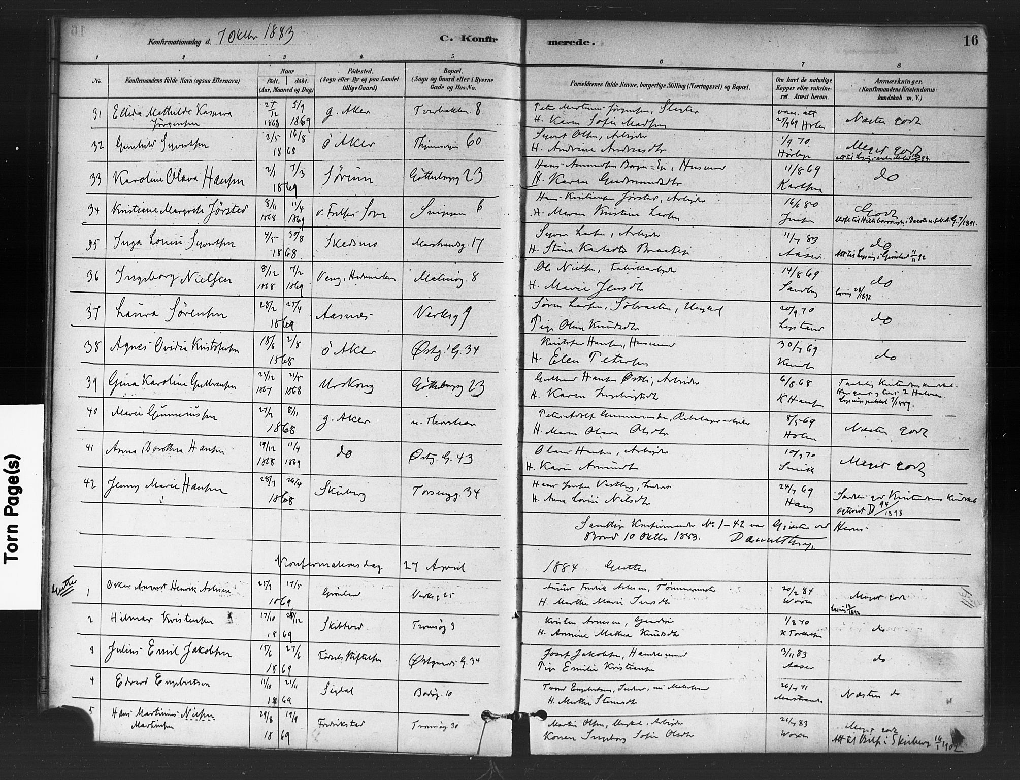 Petrus prestekontor Kirkebøker, AV/SAO-A-10872/F/Fa/L0002: Parish register (official) no. I 2, 1881-1896, p. 16