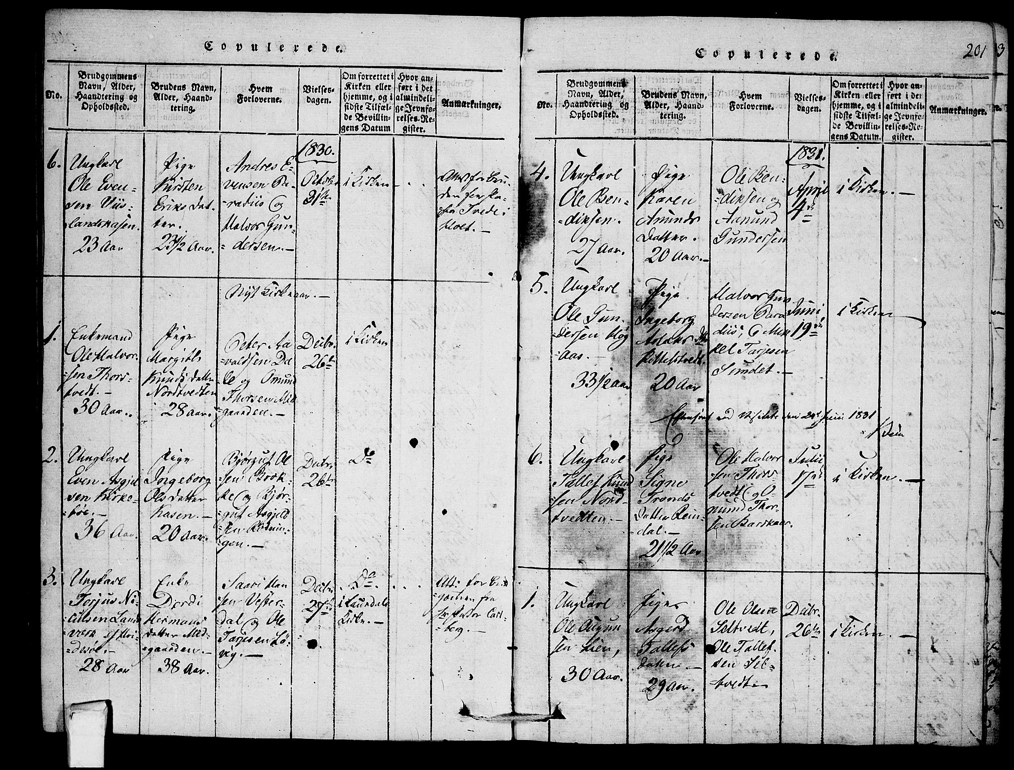 Mo kirkebøker, SAKO/A-286/F/Fb/L0001: Parish register (official) no. II 1, 1814-1844, p. 201