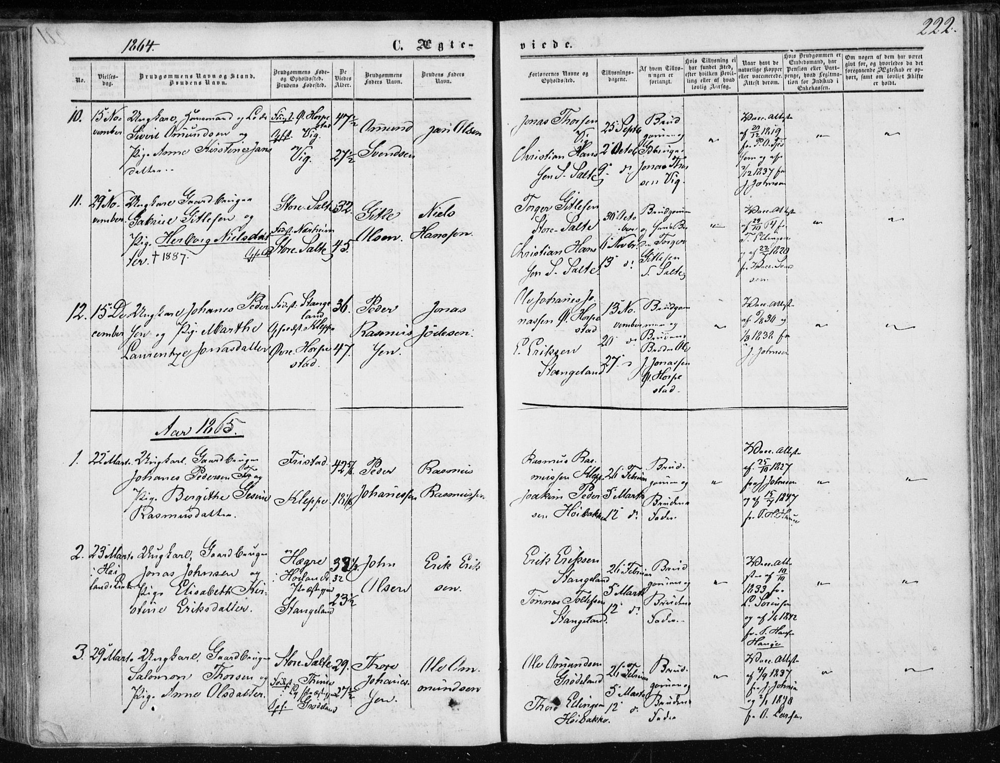 Klepp sokneprestkontor, SAST/A-101803/001/3/30BA/L0005: Parish register (official) no. A 5, 1853-1870, p. 222