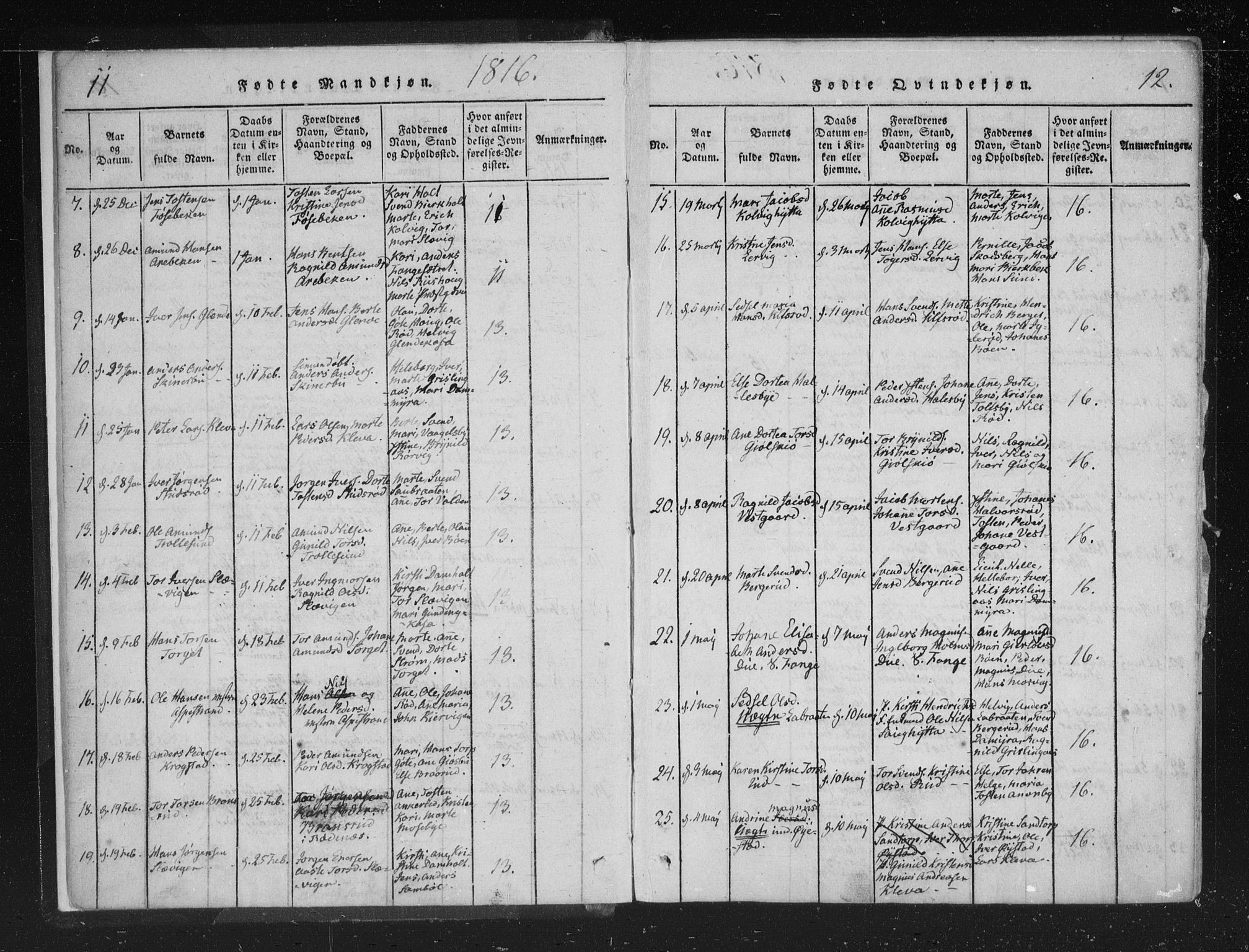Aremark prestekontor Kirkebøker, SAO/A-10899/F/Fc/L0001: Parish register (official) no. III 1, 1814-1834, p. 11-12