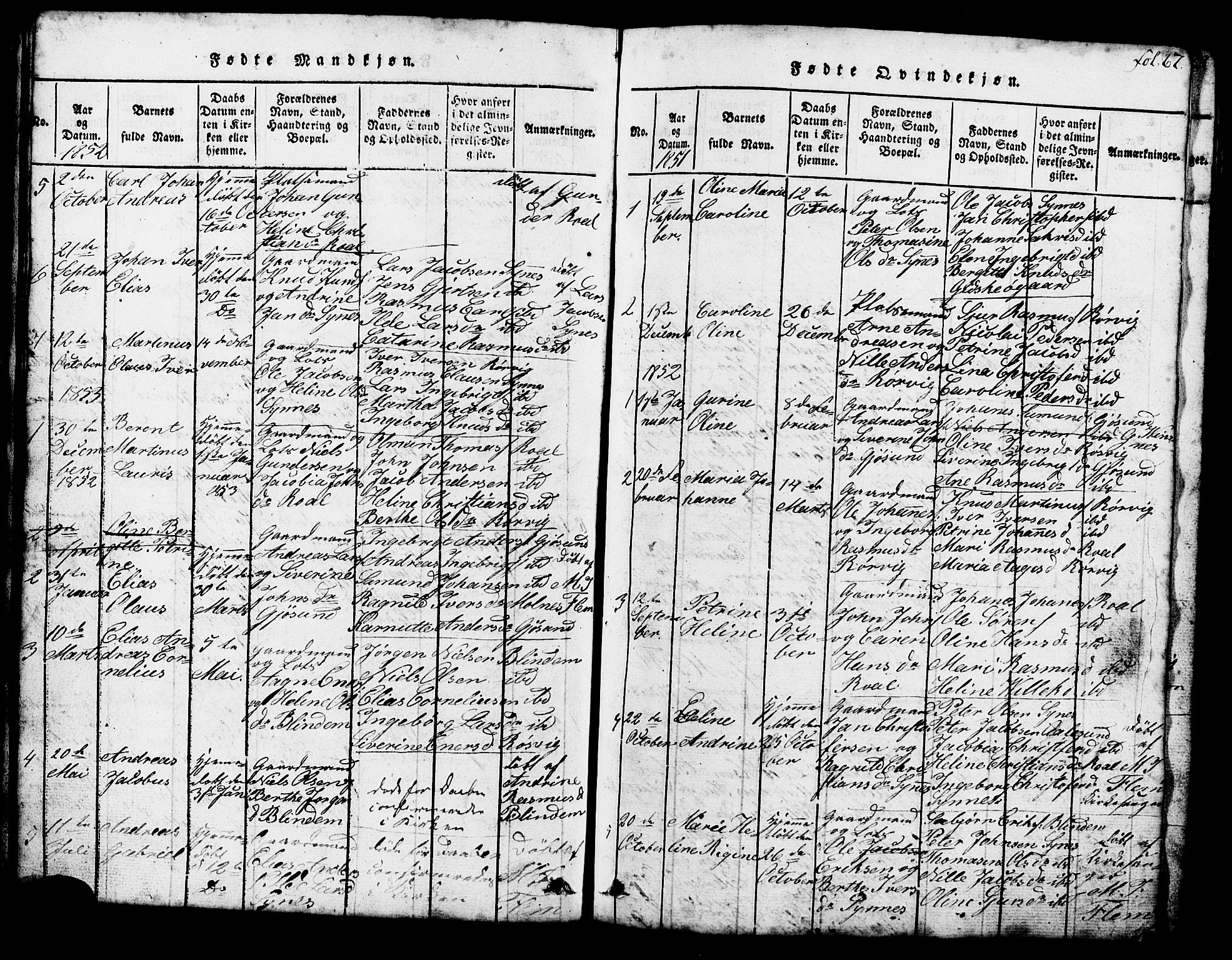 Ministerialprotokoller, klokkerbøker og fødselsregistre - Møre og Romsdal, SAT/A-1454/537/L0520: Parish register (copy) no. 537C01, 1819-1868, p. 67