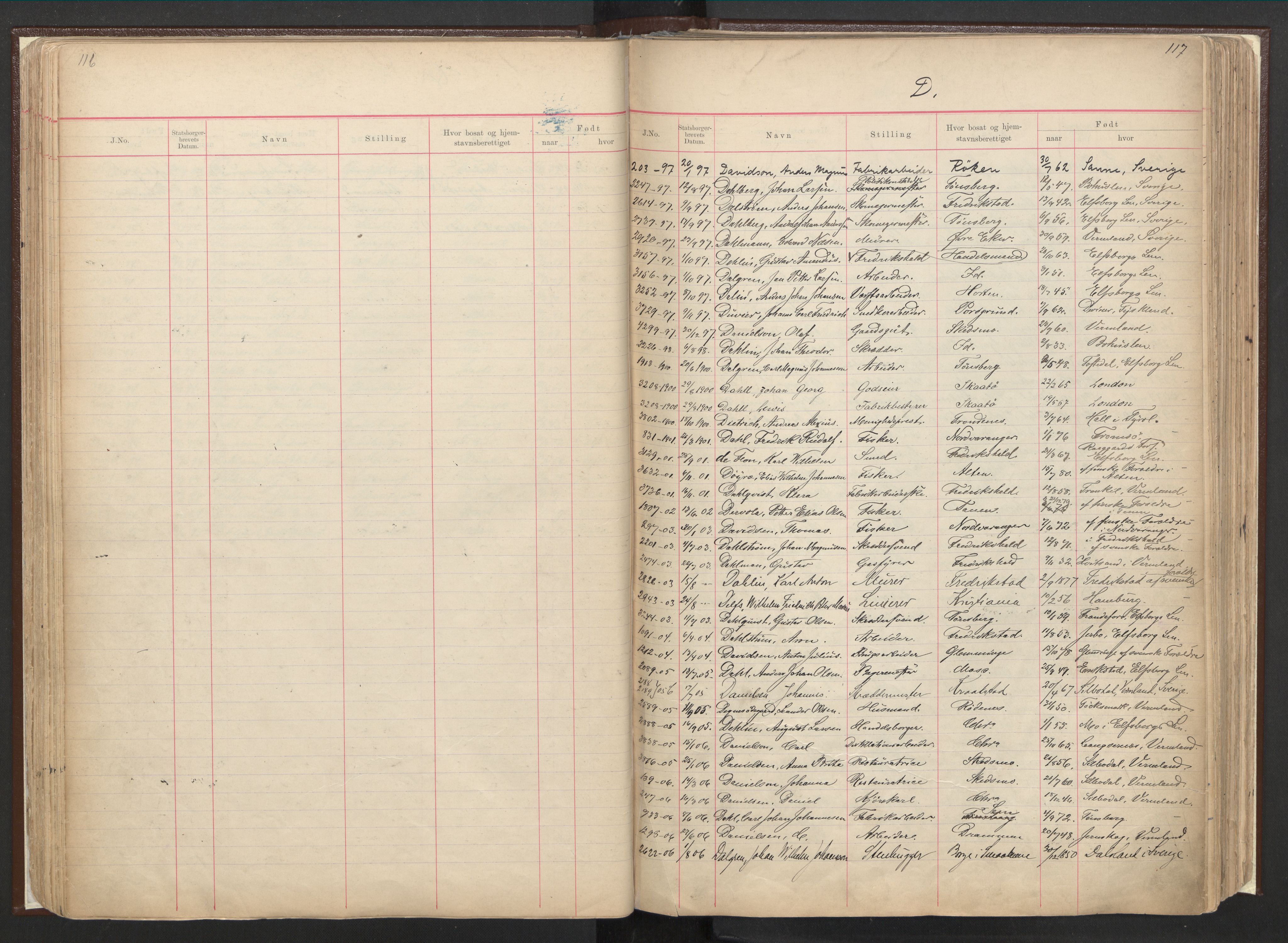 Justisdepartementet, 3. politikontor P3, AV/RA-S-1051/C/Cc/L0001: Journal over statsborgersaker, 1891-1946, p. 116-117