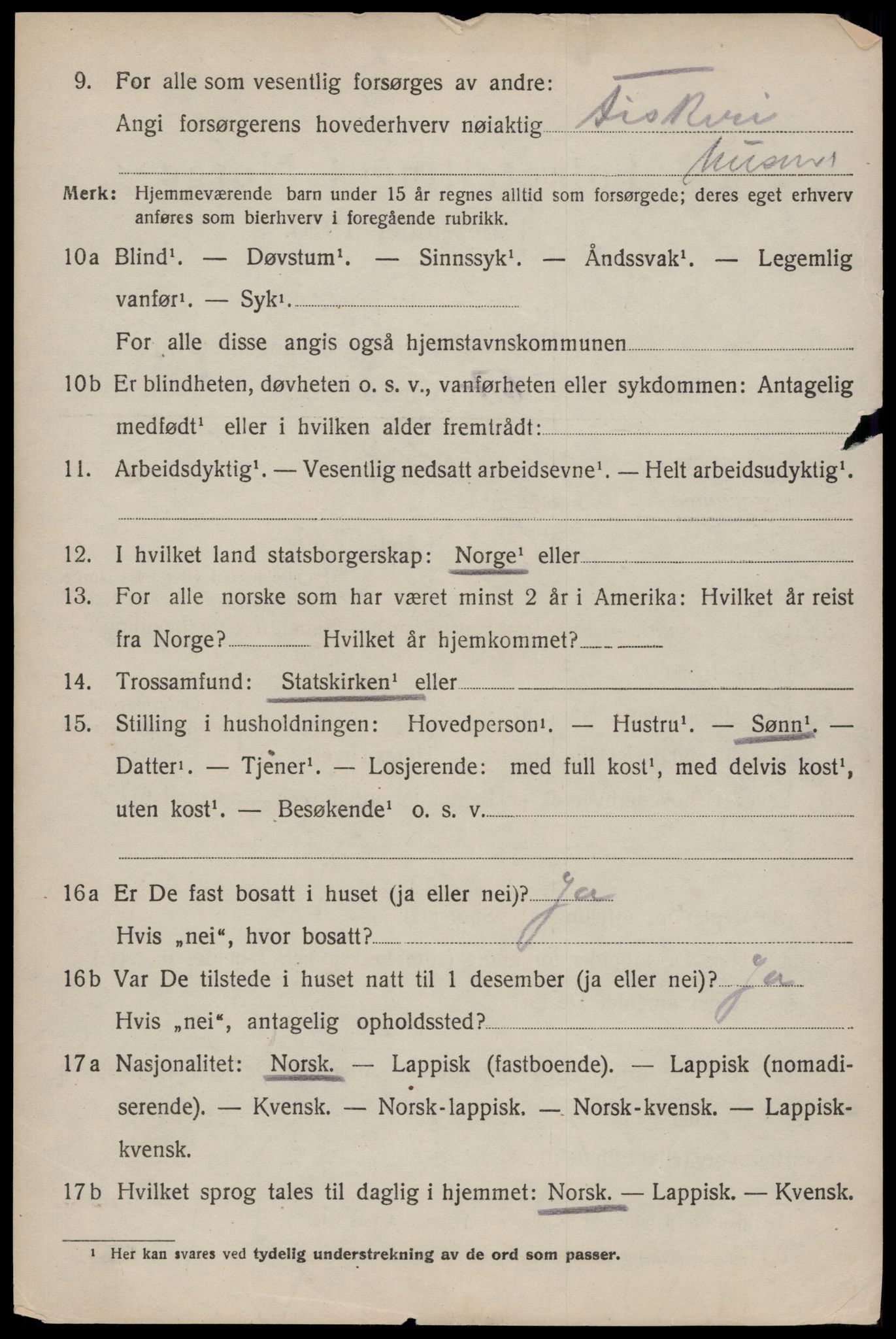 SAT, 1920 census for Moskenes, 1920, p. 1735