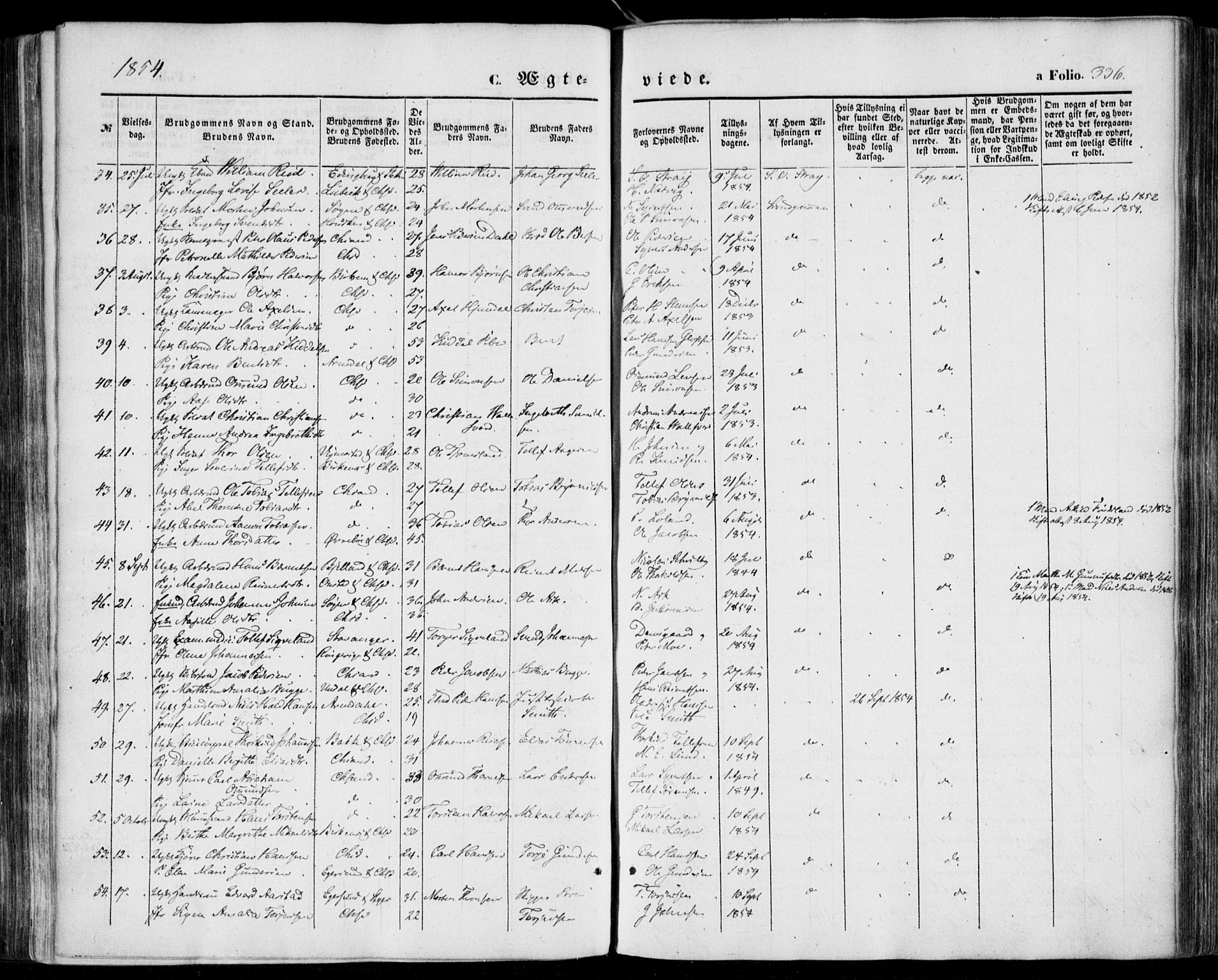 Kristiansand domprosti, AV/SAK-1112-0006/F/Fa/L0014: Parish register (official) no. A 14, 1852-1867, p. 336