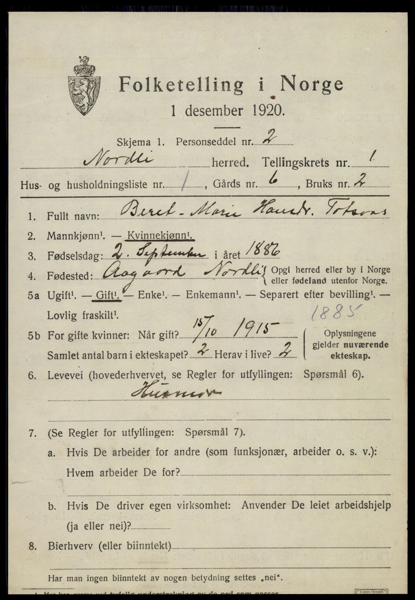 SAT, 1920 census for Nordli, 1920, p. 357