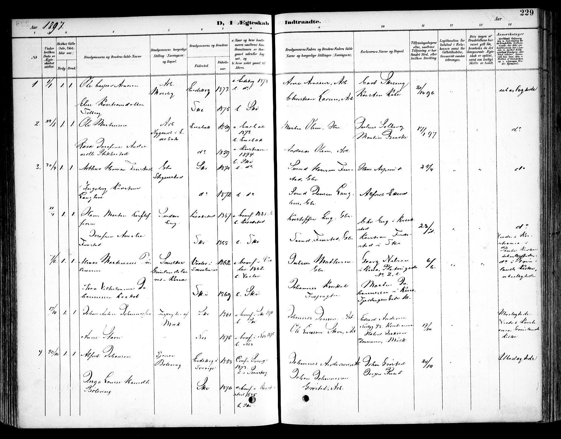 Kråkstad prestekontor Kirkebøker, SAO/A-10125a/F/Fb/L0002: Parish register (official) no. II 2, 1893-1917, p. 229
