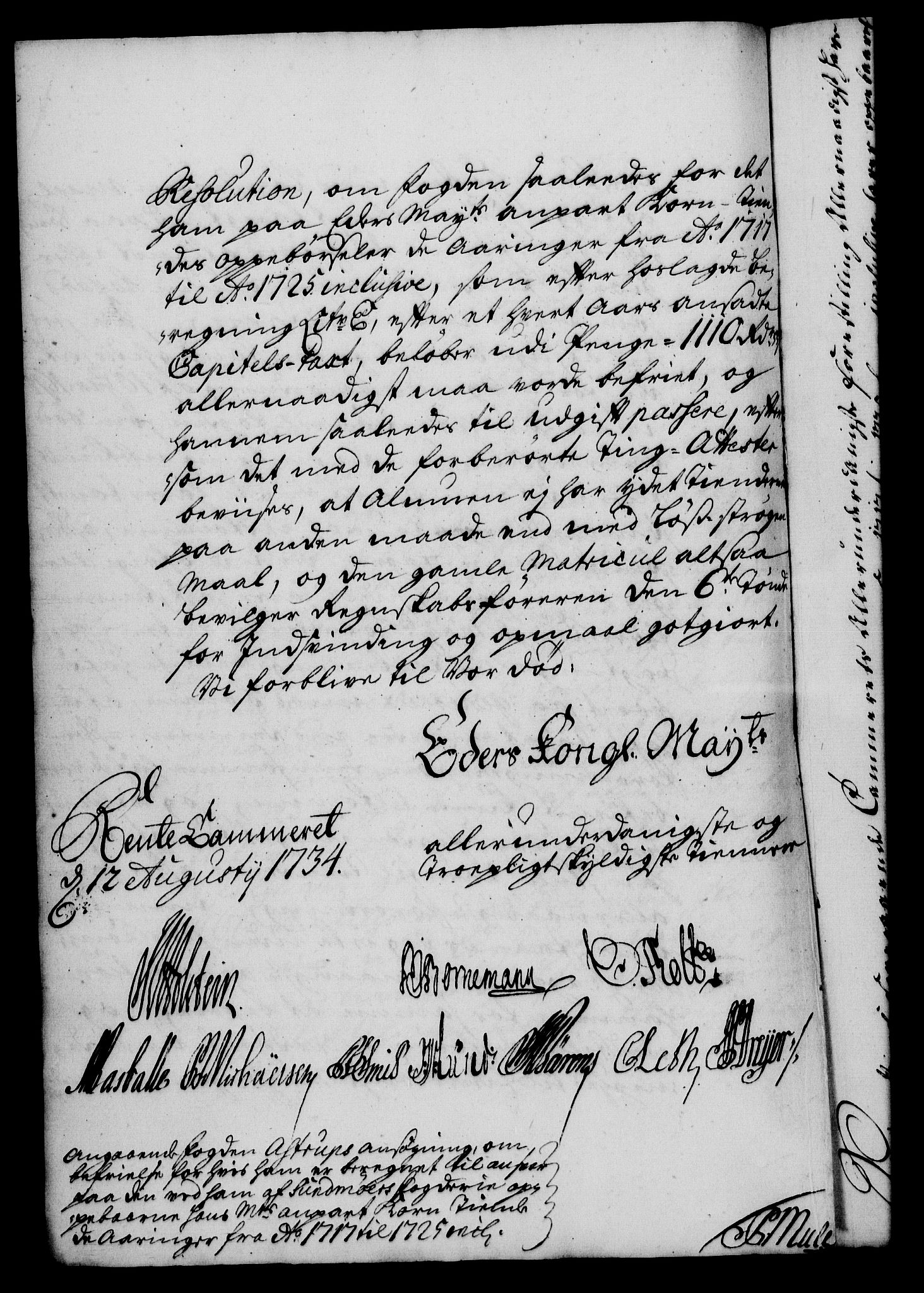 Rentekammeret, Kammerkanselliet, AV/RA-EA-3111/G/Gf/Gfa/L0017: Norsk relasjons- og resolusjonsprotokoll (merket RK 52.17), 1734, p. 399