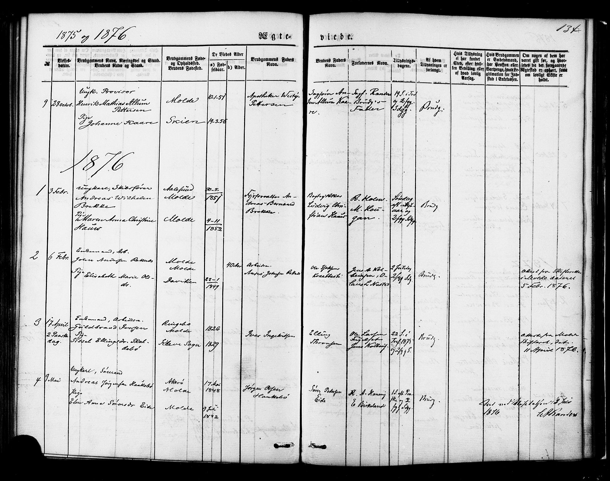 Ministerialprotokoller, klokkerbøker og fødselsregistre - Møre og Romsdal, SAT/A-1454/558/L0691: Parish register (official) no. 558A05, 1873-1886, p. 134