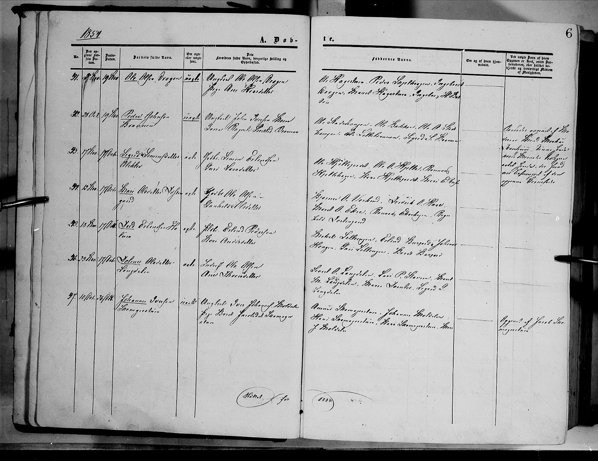 Dovre prestekontor, SAH/PREST-066/H/Ha/Haa/L0001: Parish register (official) no. 1, 1854-1878, p. 6