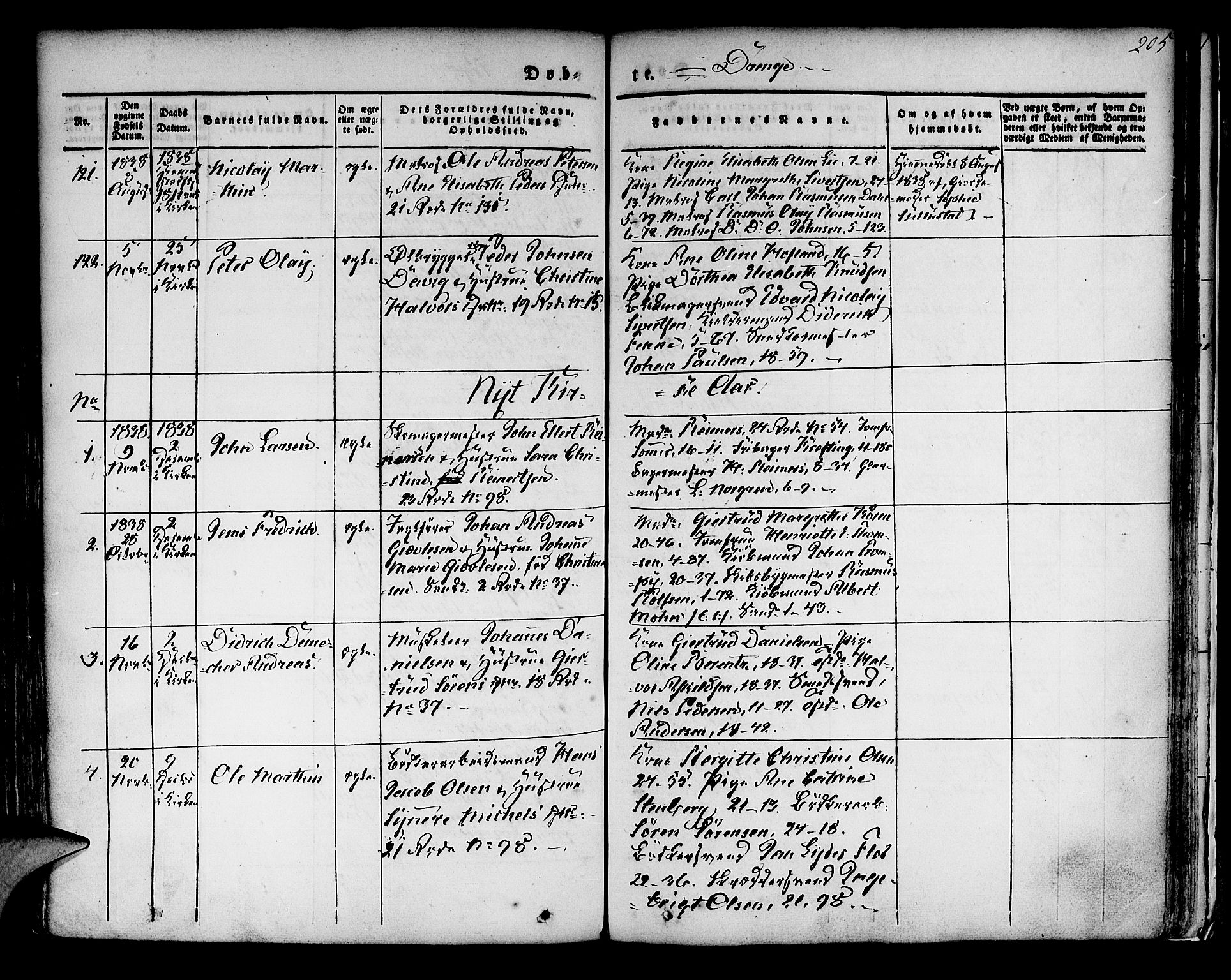 Korskirken sokneprestembete, AV/SAB-A-76101/H/Hab: Parish register (copy) no. A 5I, 1831-1844, p. 205