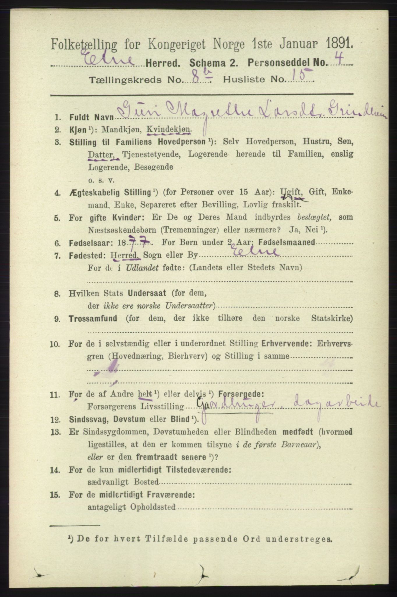 RA, 1891 census for 1211 Etne, 1891, p. 1681