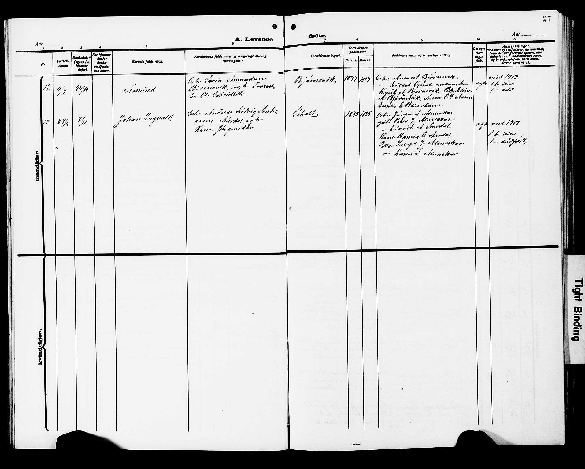 Ministerialprotokoller, klokkerbøker og fødselsregistre - Møre og Romsdal, AV/SAT-A-1454/522/L0328: Parish register (copy) no. 522C07, 1909-1925, p. 27