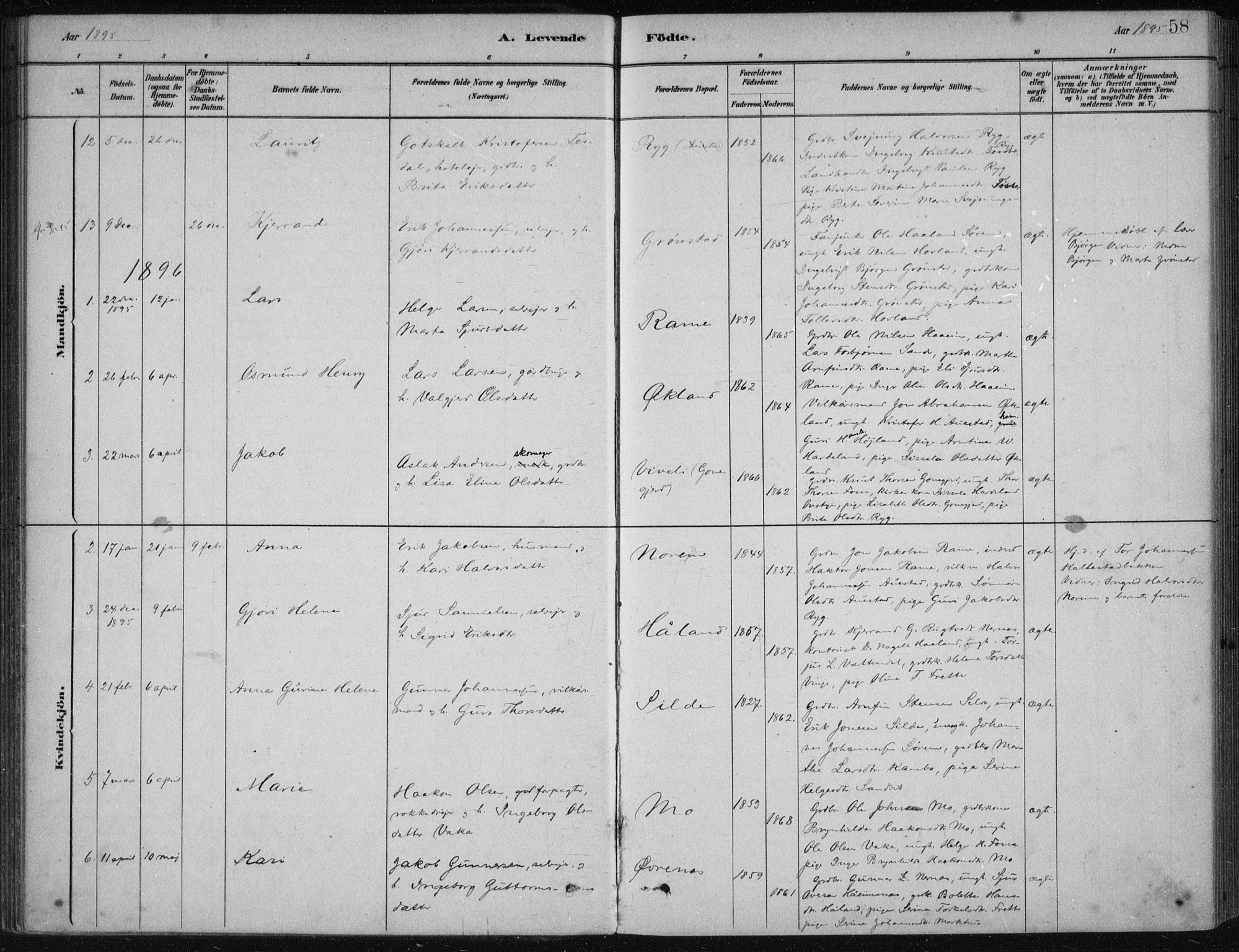 Etne sokneprestembete, AV/SAB-A-75001/H/Haa: Parish register (official) no. D  1, 1879-1919, p. 58