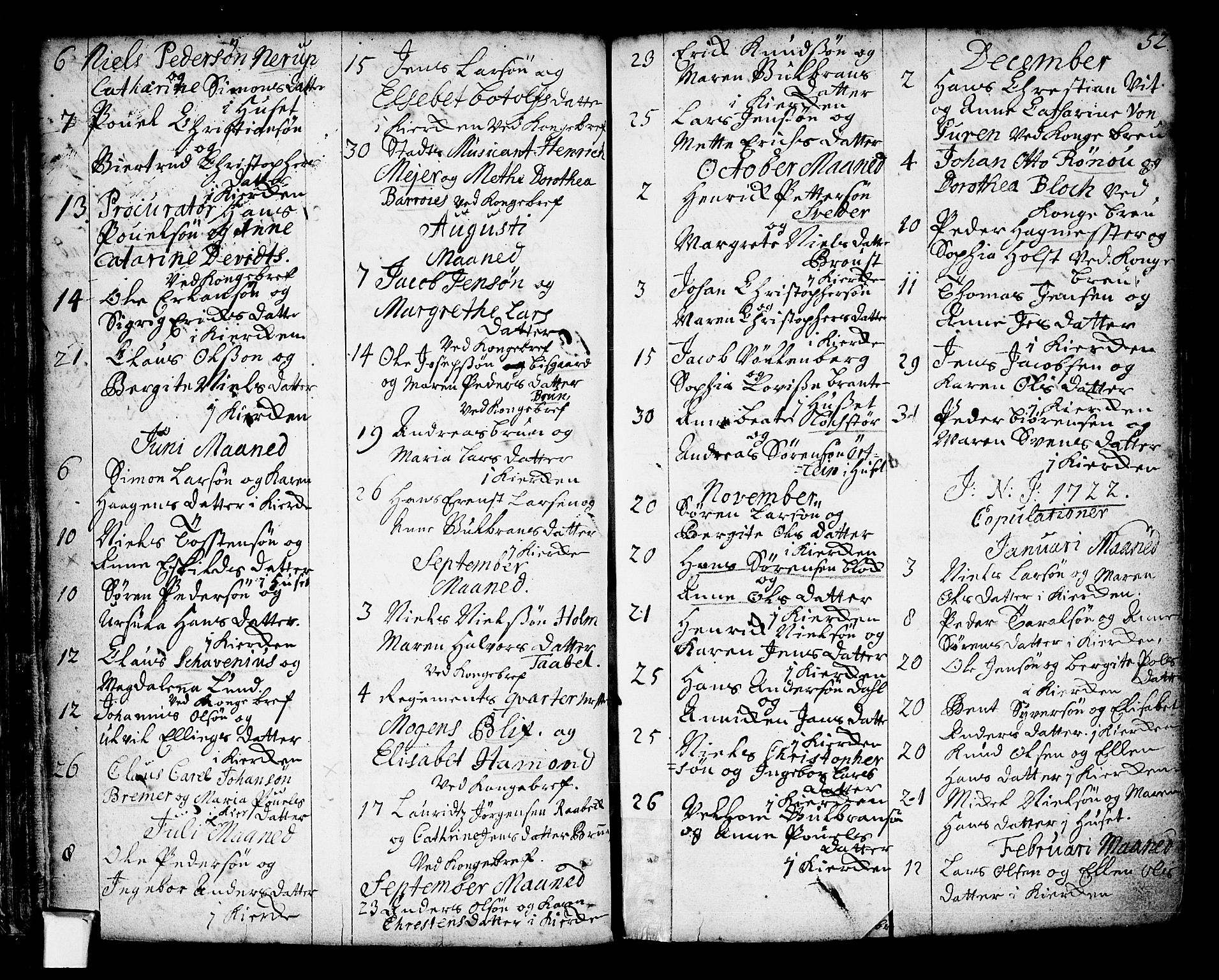 Oslo domkirke Kirkebøker, AV/SAO-A-10752/F/Fa/L0002: Parish register (official) no. 2, 1705-1730, p. 52