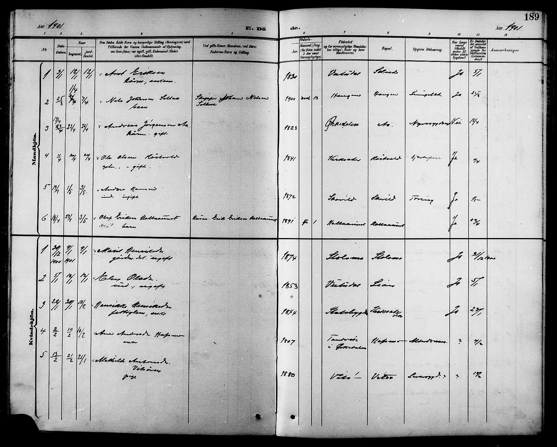 Ministerialprotokoller, klokkerbøker og fødselsregistre - Sør-Trøndelag, SAT/A-1456/630/L0505: Parish register (copy) no. 630C03, 1899-1914, p. 189