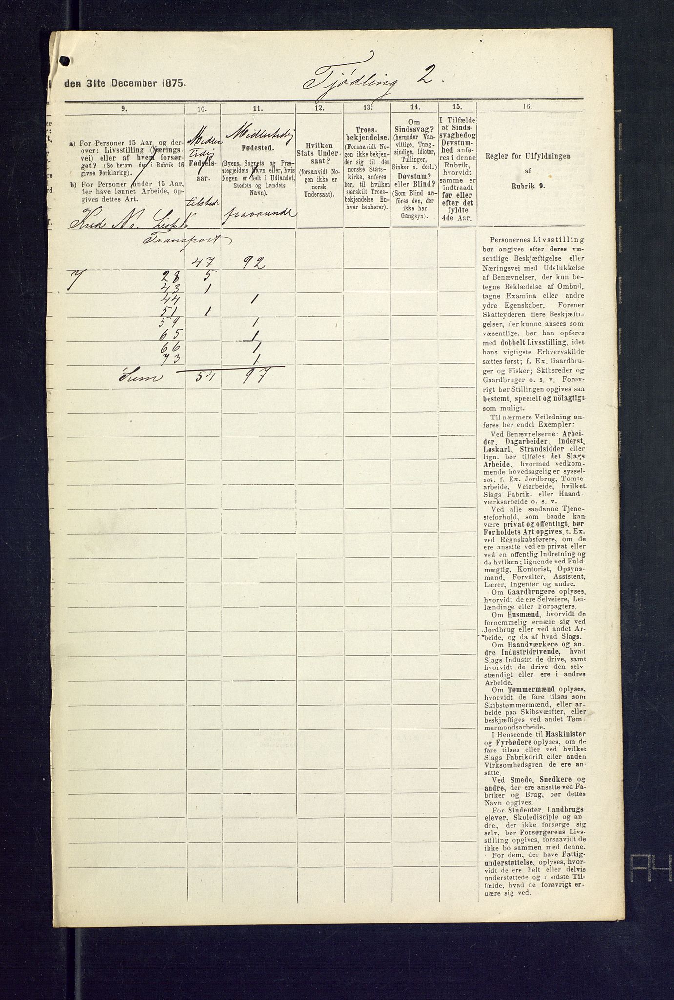 SAKO, 1875 census for 0725P Tjølling, 1875, p. 43