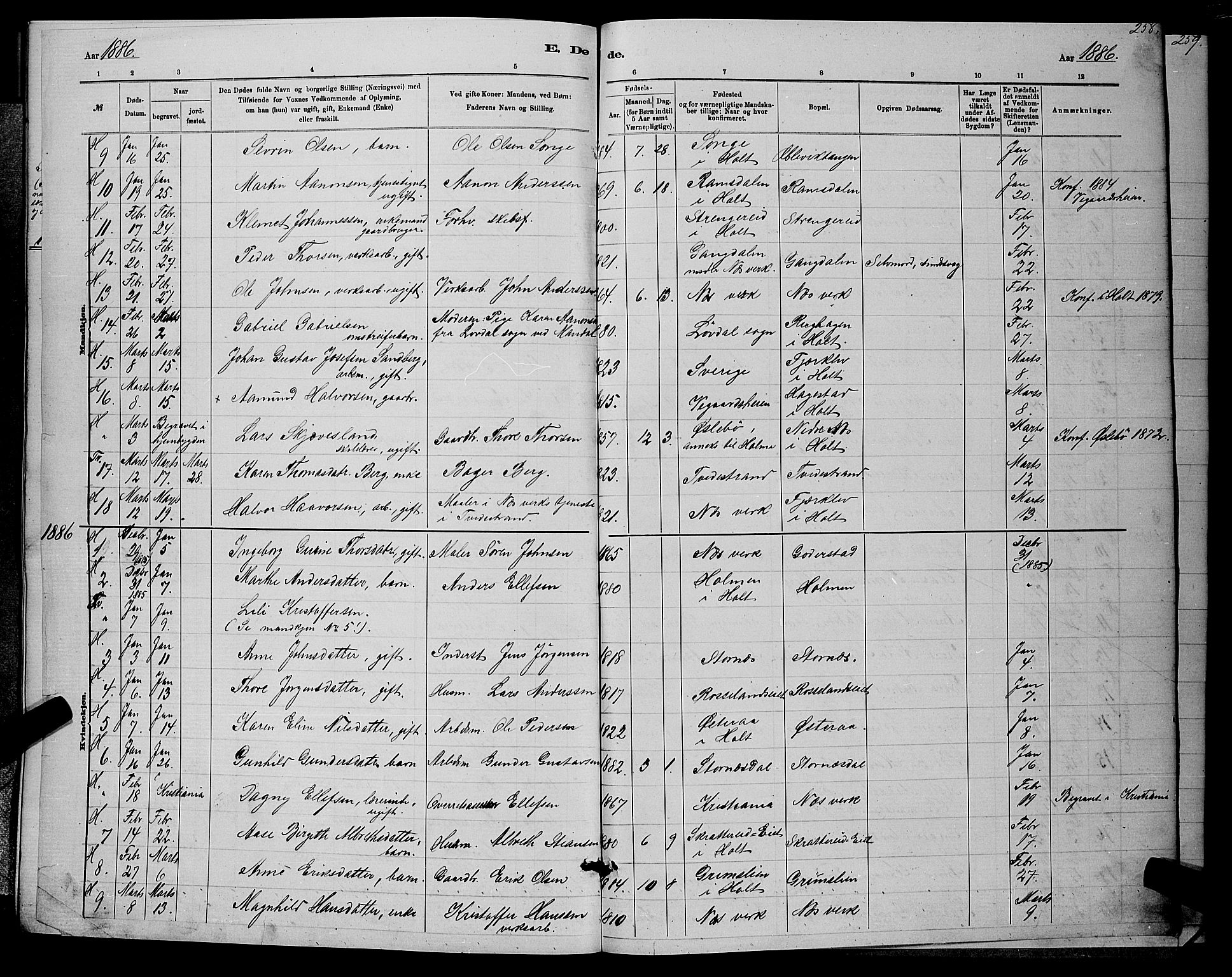Holt sokneprestkontor, SAK/1111-0021/F/Fb/L0010: Parish register (copy) no. B 10, 1883-1896, p. 258