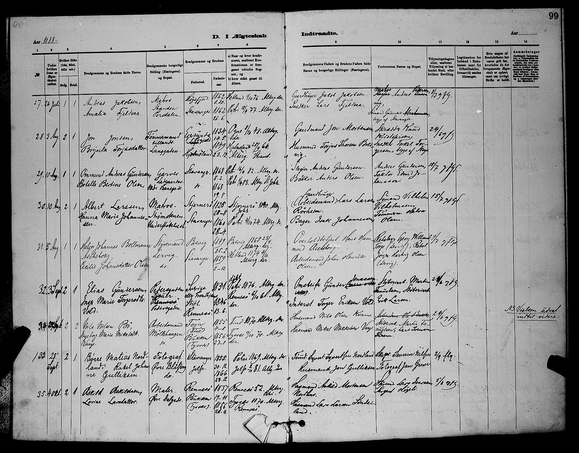 St. Johannes sokneprestkontor, SAST/A-101814/001/30/30BB/L0001: Parish register (copy) no. B 1, 1885-1897, p. 99