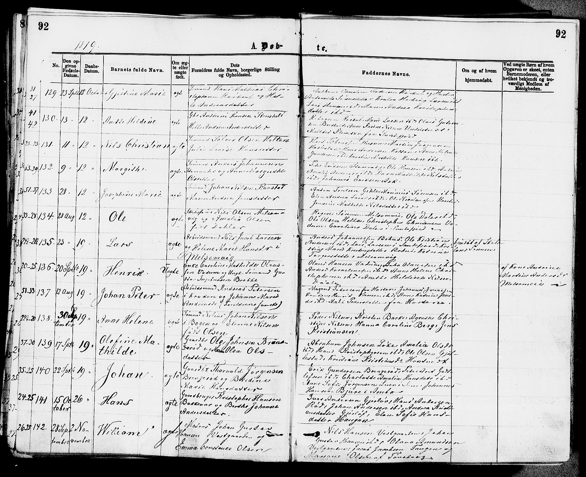 Stokke kirkebøker, SAKO/A-320/F/Fa/L0009: Parish register (official) no. I 9, 1872-1883, p. 92