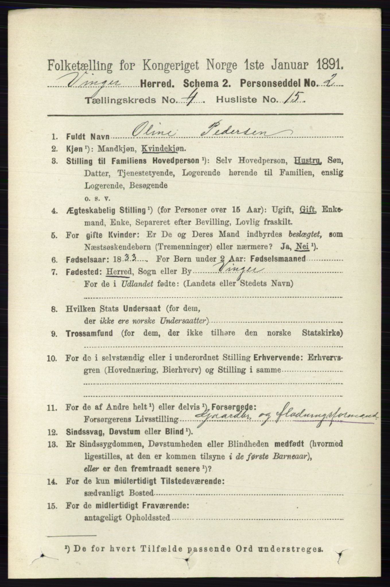 RA, 1891 census for 0421 Vinger, 1891, p. 1717