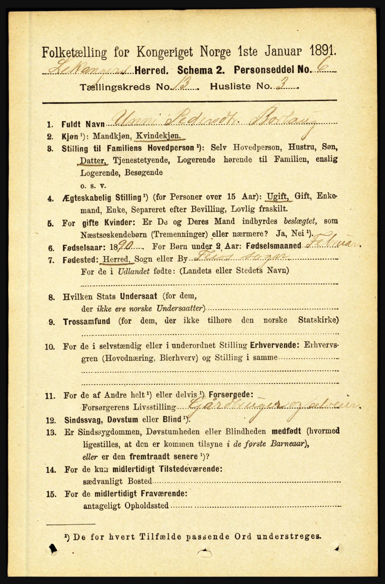 RA, 1891 census for 1419 Leikanger, 1891, p. 2474